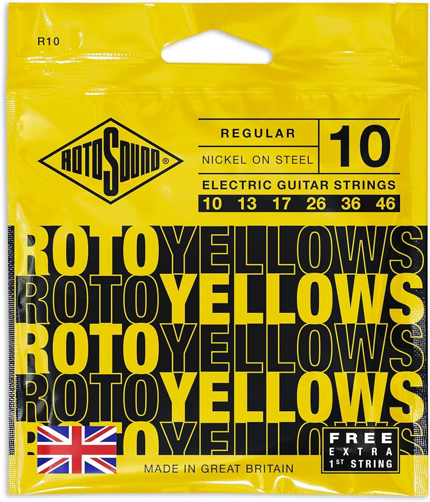Rotosound R10 ROTO Yellows Nickel Wound 10-46 Electric Guitar Strings, Regular