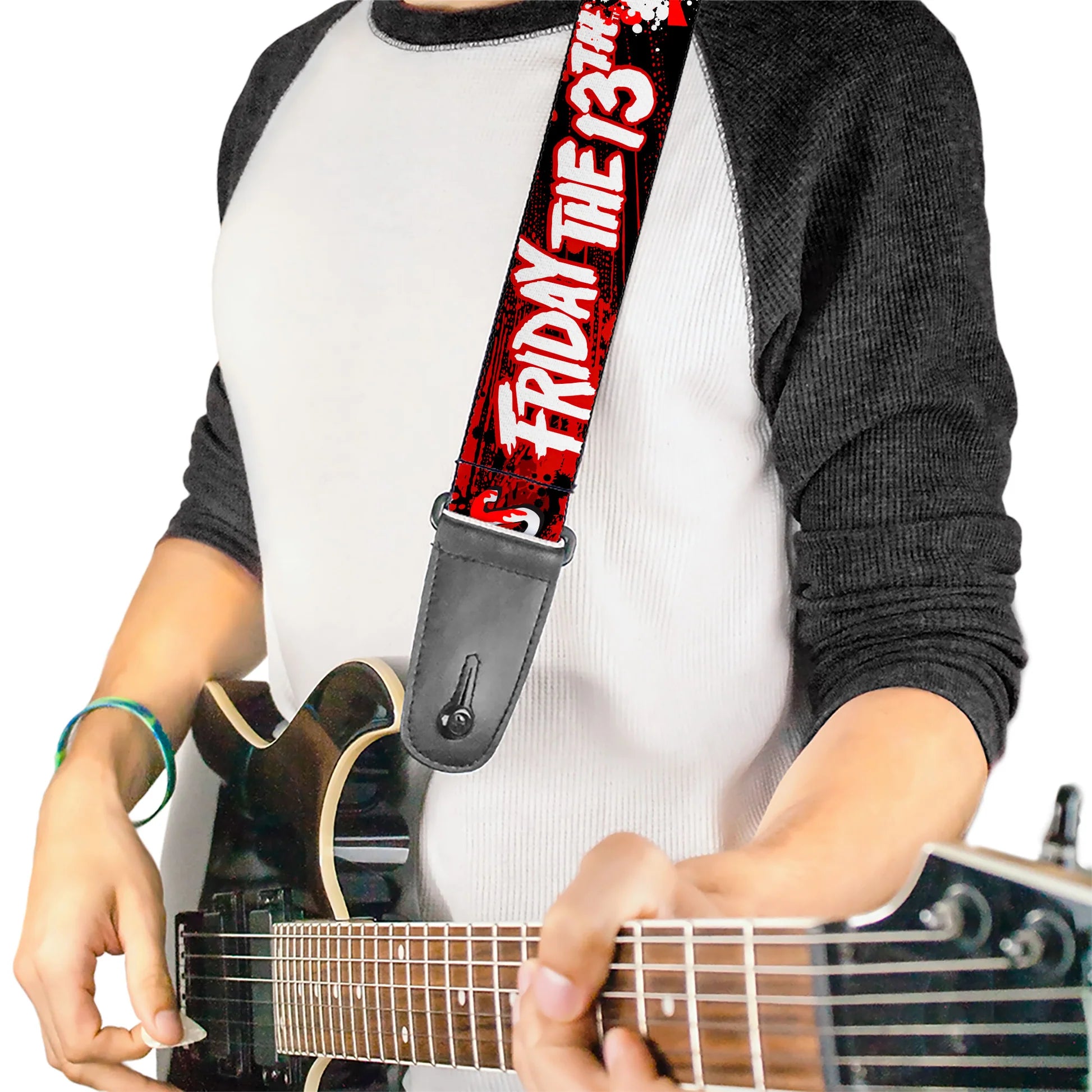 Buckle Down Guitar Strap - FRIDAY THE 13TH JASON VOORHIES Mask Text Black/Red/White