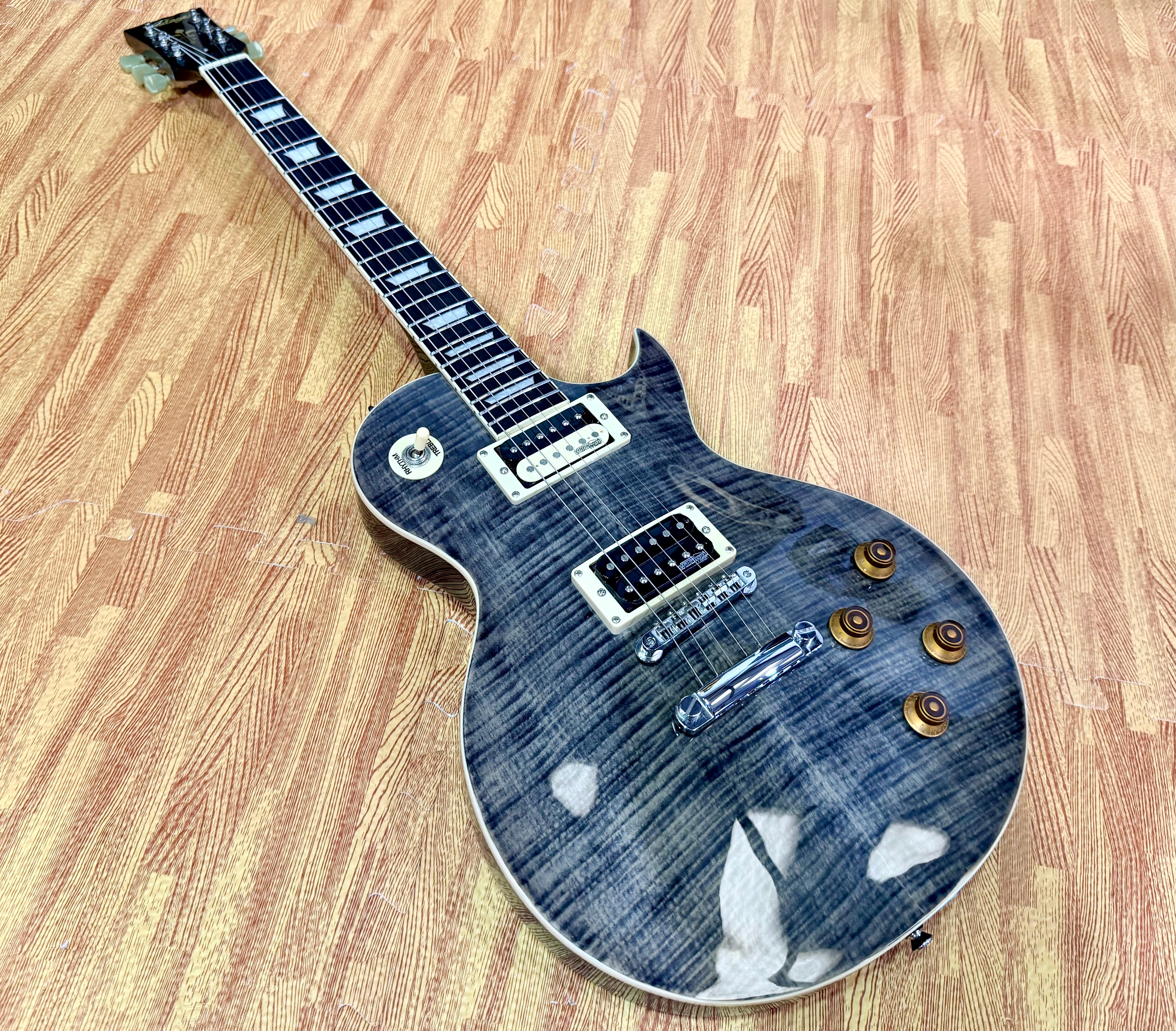 🔥MINT🔥 Vintage V100T BK ReIssued Series Electric Guitar~ Flamed Thru Black LP!