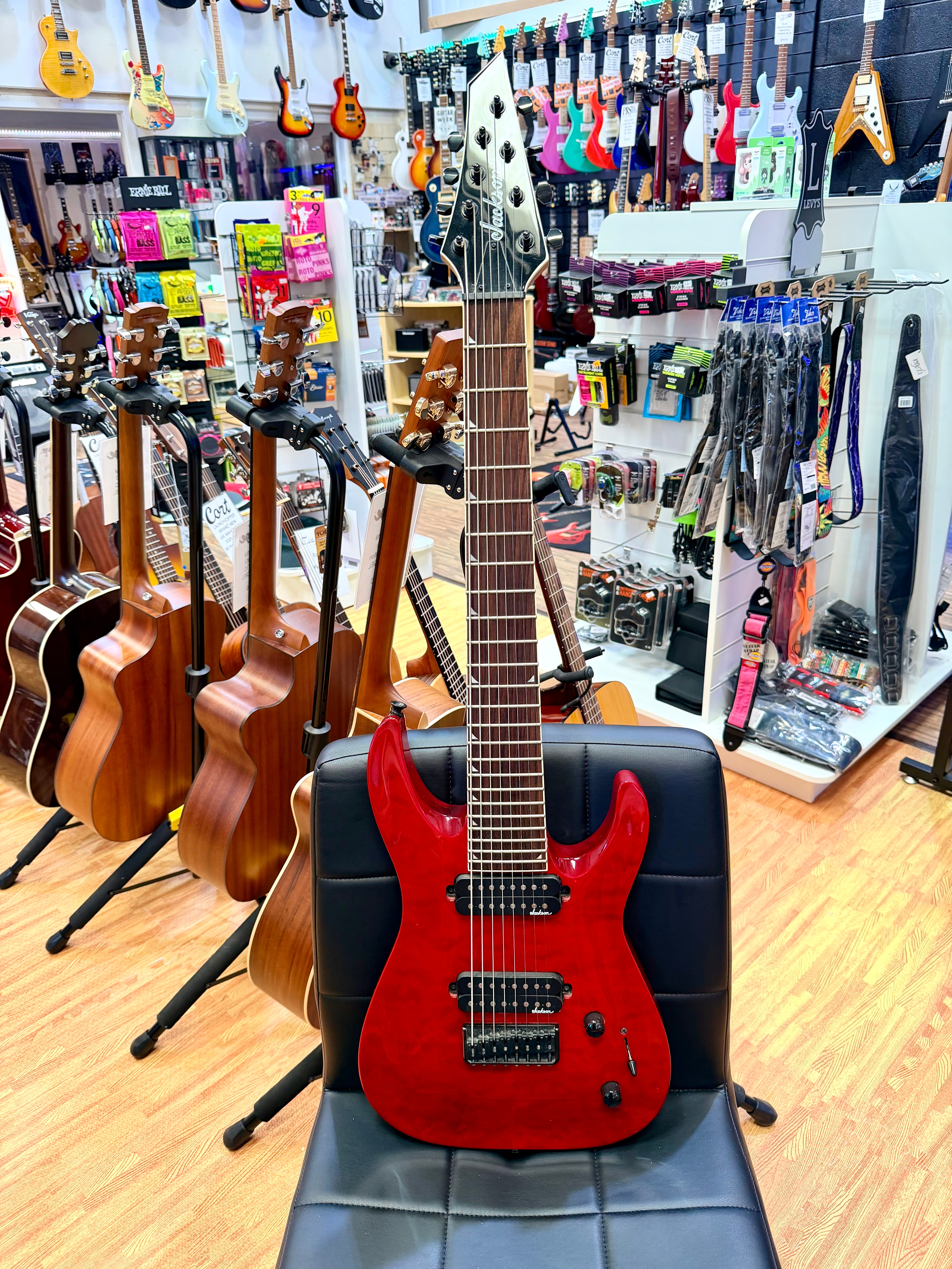 π₯ 8- String π₯ Jackson JS32-8Q Dinky Electric Guitar~ Transparent Red~ Quilted!