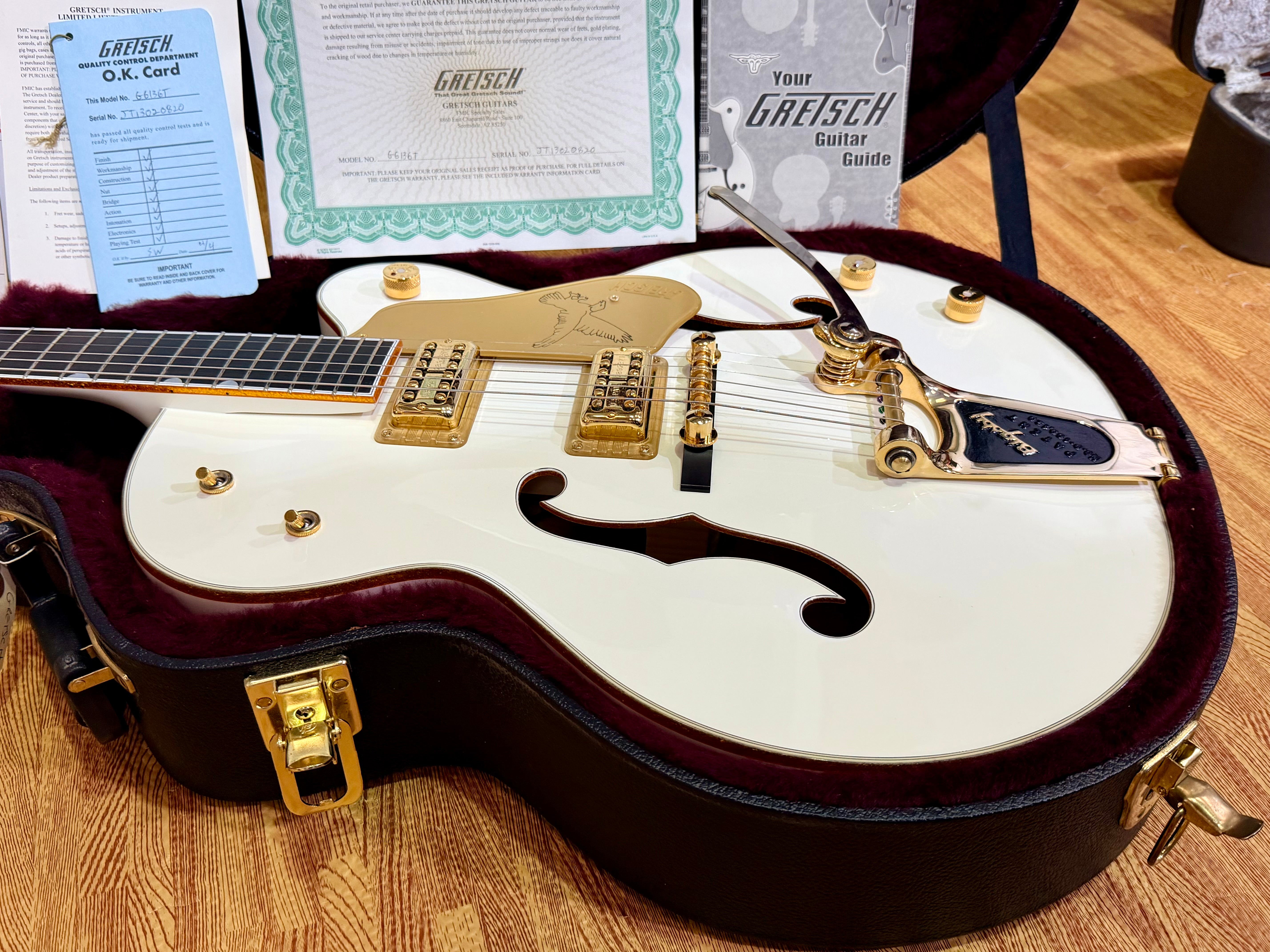 ✨MINT✨ 2013 Gretsch G6136T White Falcon MIJ~ Japan~ Bigsby~ Case & Docs~ Gold!
