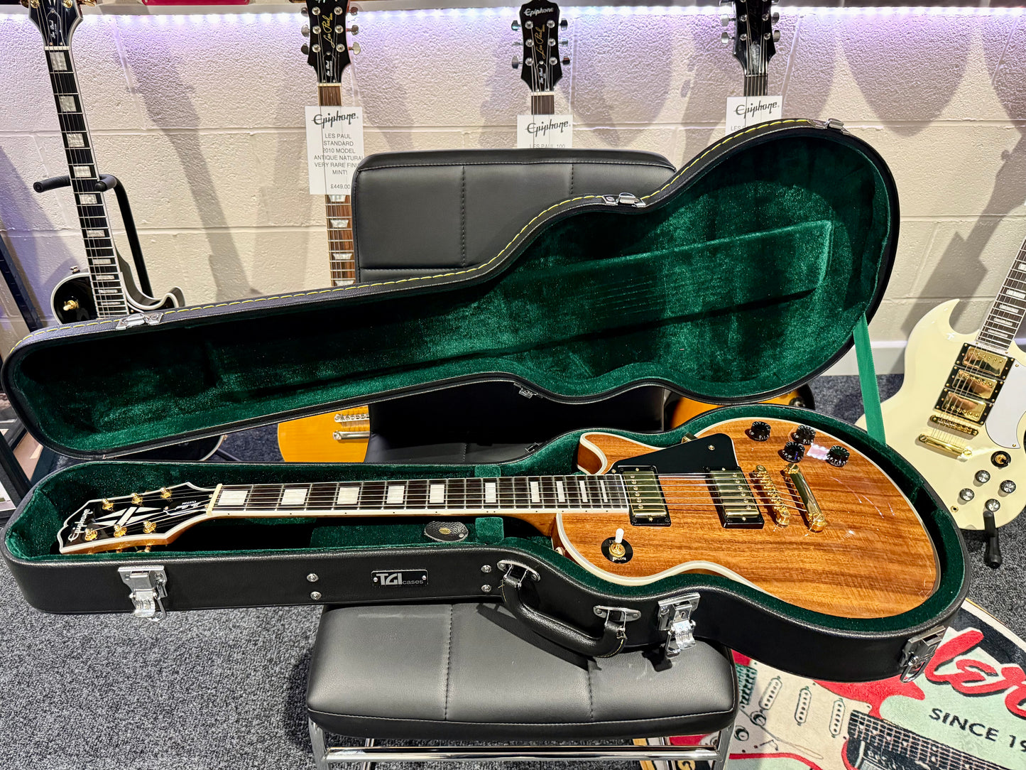 🔥MINT 2022🔥 Epiphone Les Paul Custom Koa Natural~ Gold Hardware~ Hard Case!