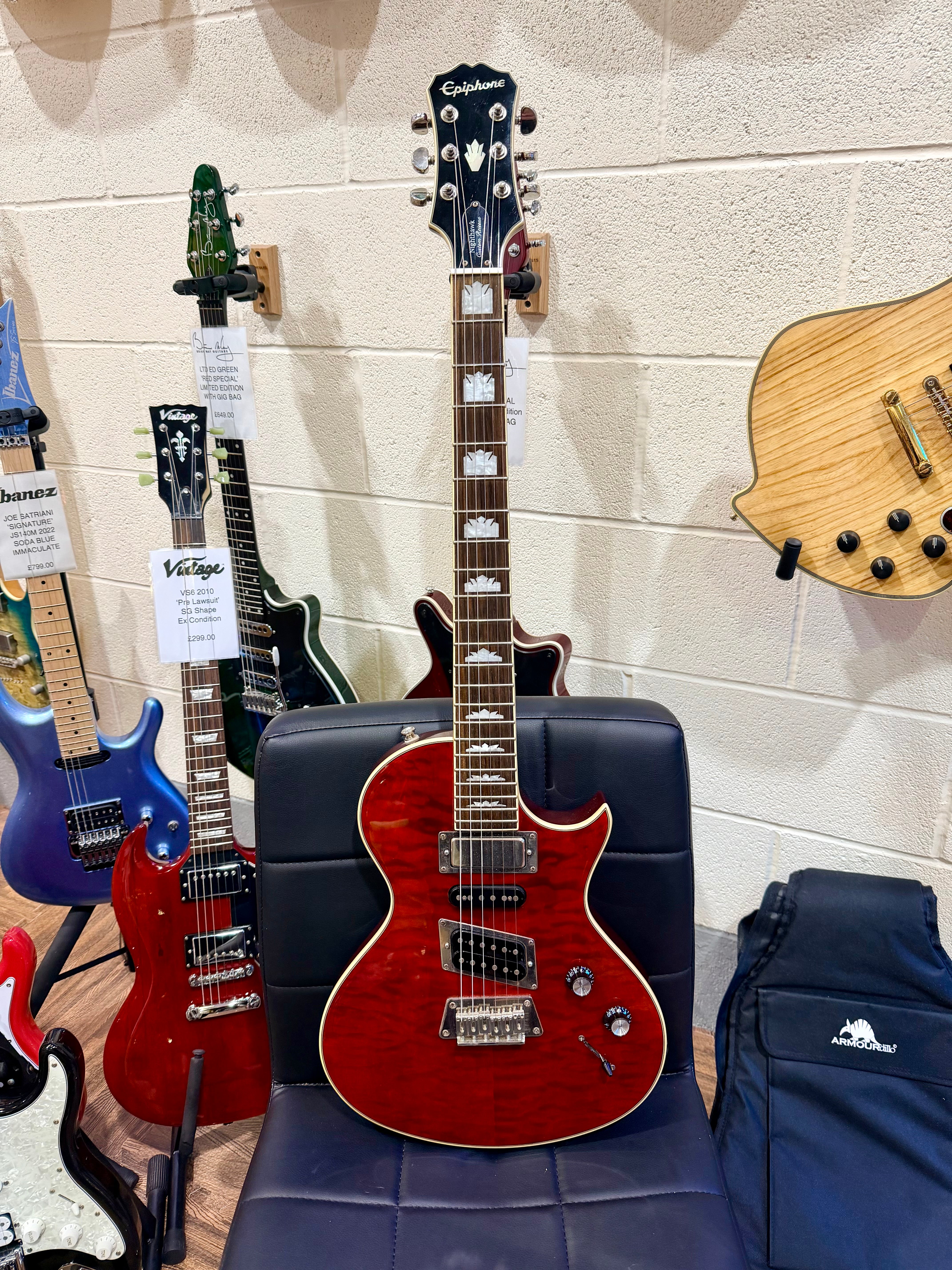 🔥2014🔥 Epiphone Nighthawk Custom Reissue Quilt Electric Guitar~ Translucent Red