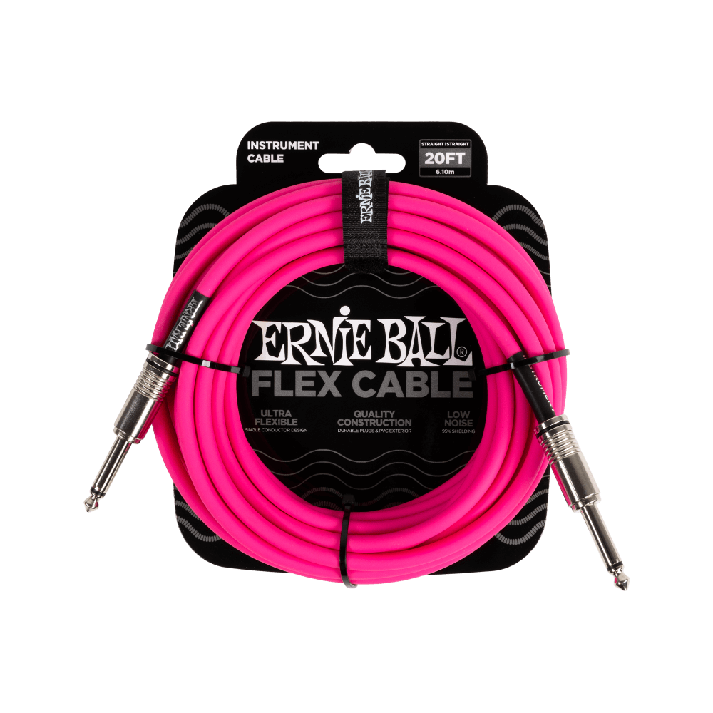 Ernie Ball Flex Instrument Cable- Straight/Straight 20ft- Pink