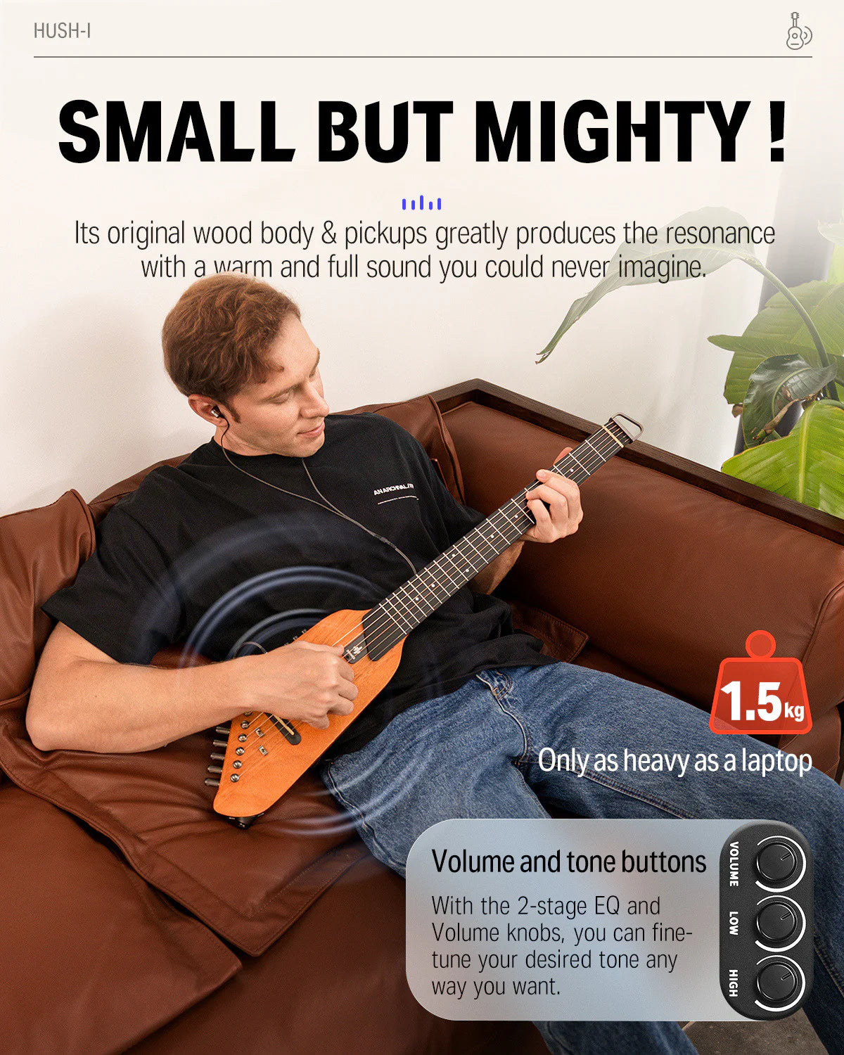 🌟NEW🌟 Donner HUSH-I Electro Acoustic Silent Travel Headless Guitar~ Maple!