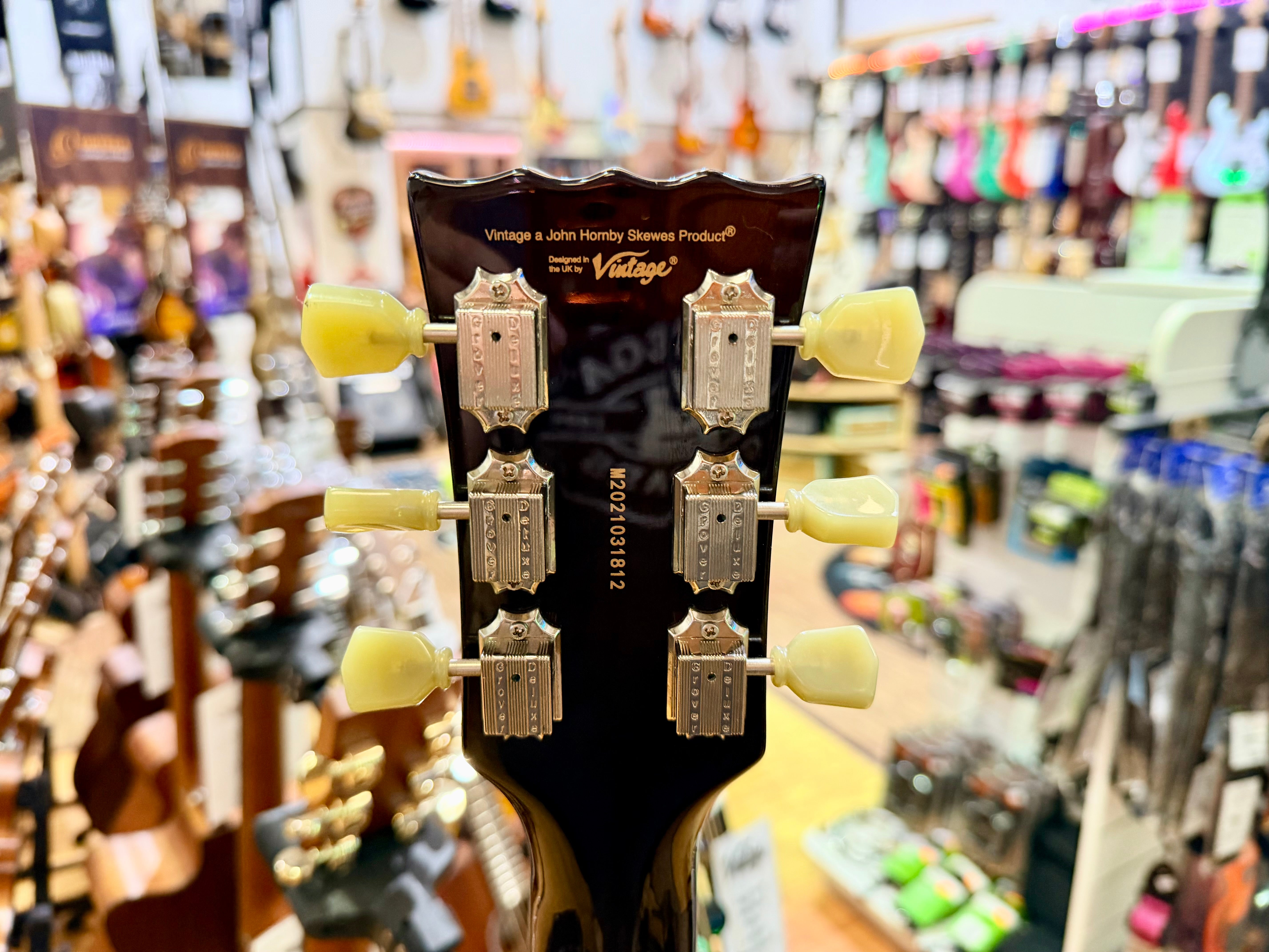 🔥MINT🔥 Vintage V100T BK ReIssued Series Electric Guitar~ Flamed Thru Black LP!