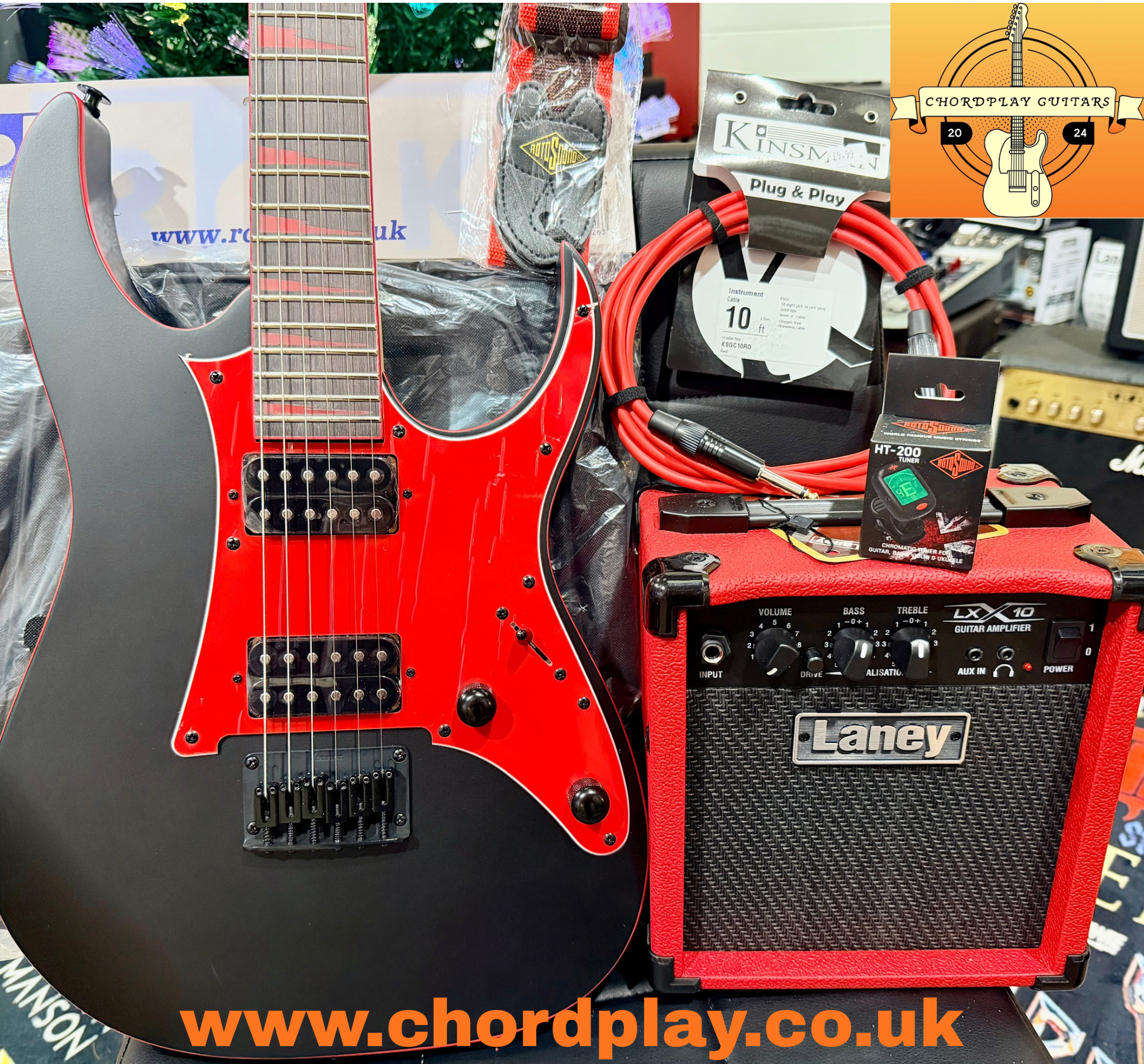 ๐ ELECTRIC GUITAR STARTER PACK ๐ Ibanez Gio GRG131DX~Black/Red~ Laney Amp, Bag ,Tuner