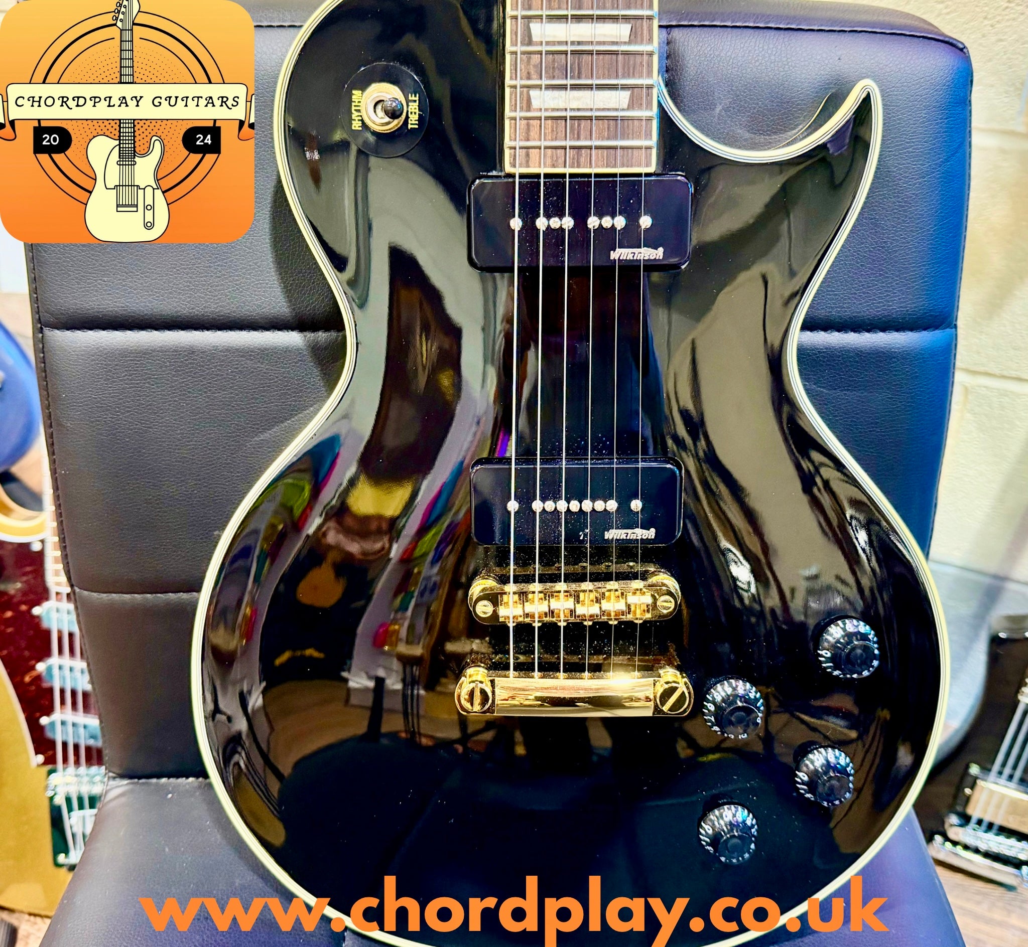 🔥MINT🔥 Vintage V100PBB V100 Les Paul~ P90 Pickups~ 2W90 Gold Hardware~ Black!