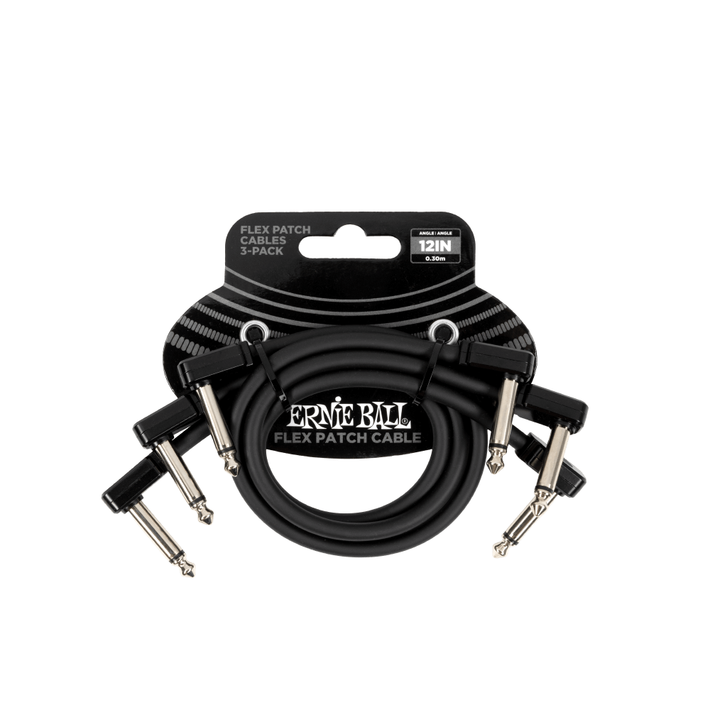 Ernie Ball Flex Patch Cable 12in- Pack of 3 Black