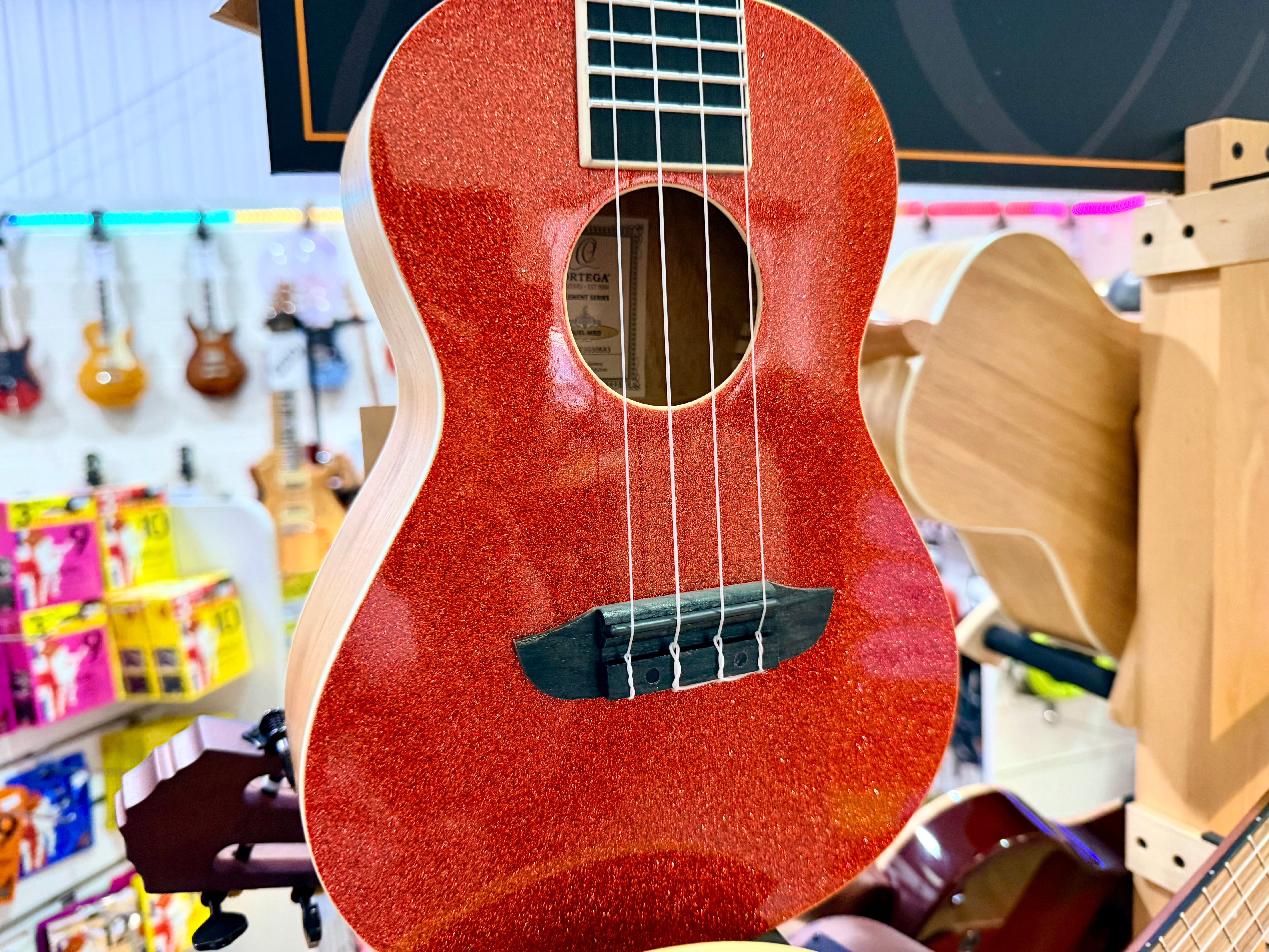 🔥NEW 2025🔥 Ortega Concert Ukulele~ Element Series Metallic Red Sparkle~ Gig Bag