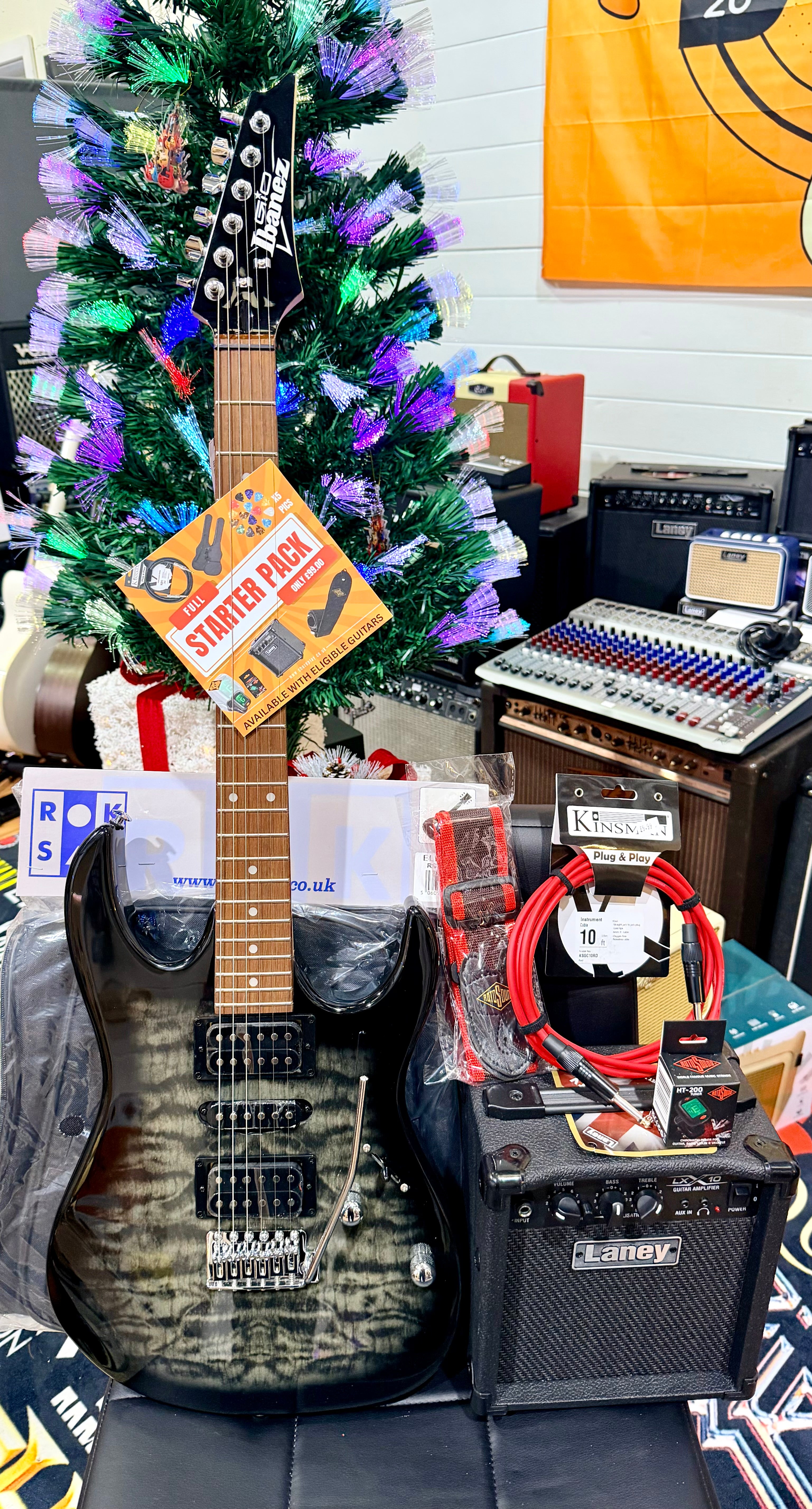 π ELECTRIC GUITAR STARTER PACK π Ibanez Gio GRX70QA~ Trans Black + Laney Amp, Bag, Tuner