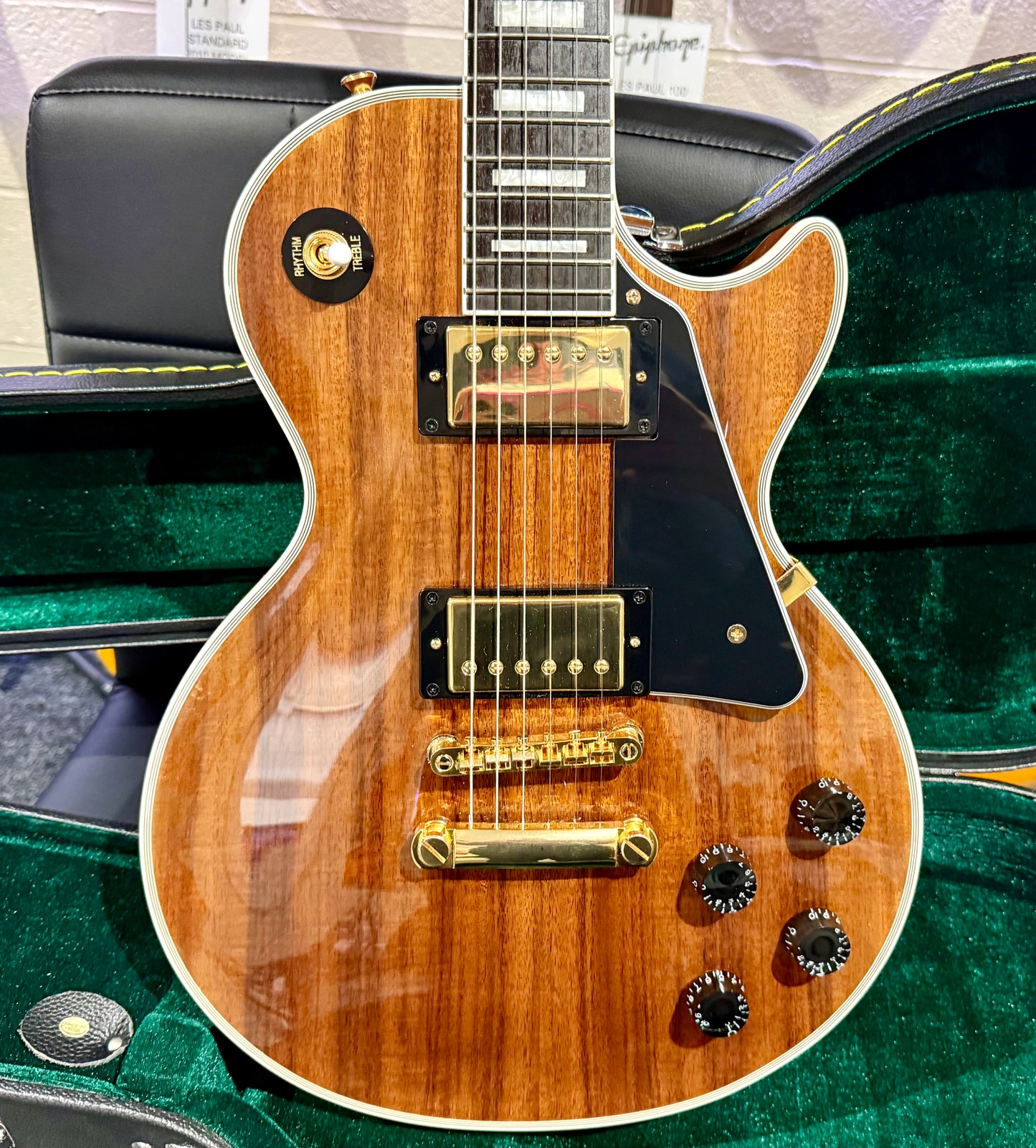 🔥MINT 2022🔥 Epiphone Les Paul Custom Koa Natural~ Gold Hardware~ Hard Case!