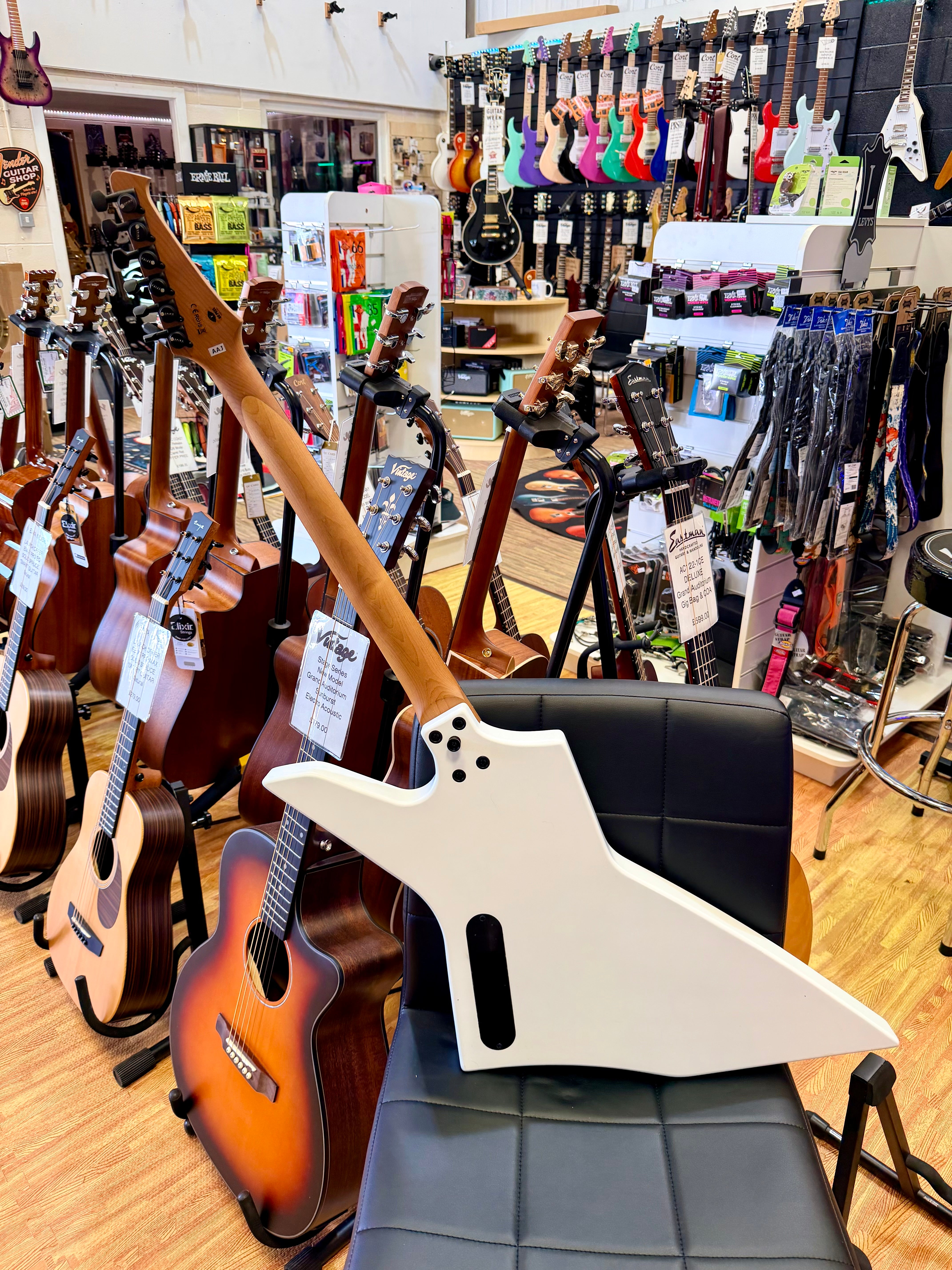 ⚡️NEW⚡️ Spira X-400 Satin White Offset Explorer Electric Guitar HH~ Roasted Neck