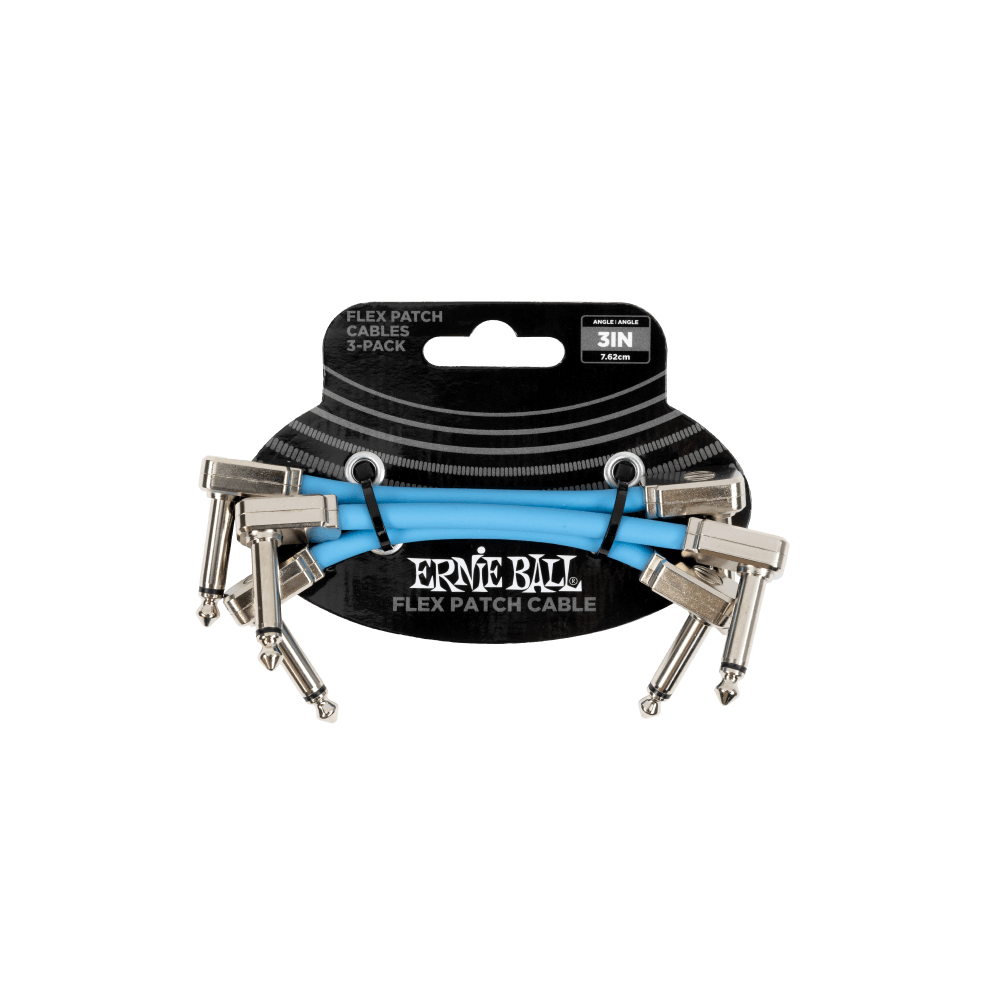 Ernie Ball Flex Patch Cable 3in- Pack of 3 Blue