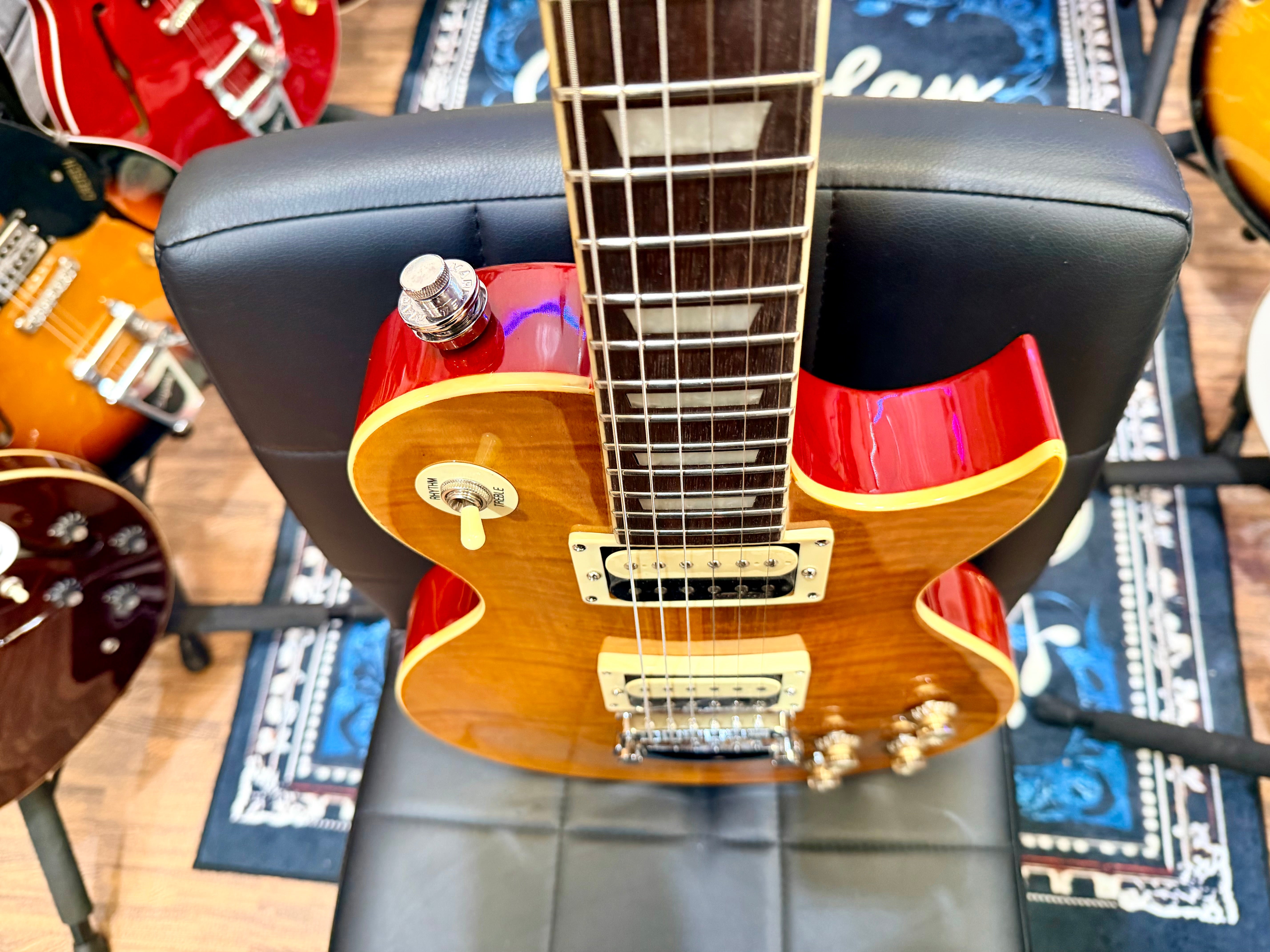 🔥B-STOCK🔥 NEW Vintage V100AFD Flamed Amber Paradise Electric Guitar~ Les Paul!