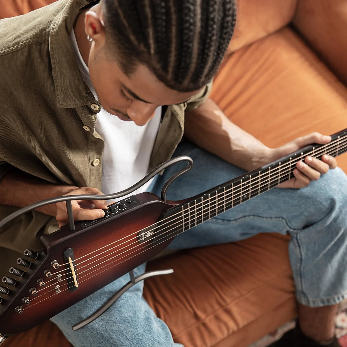 🌟NEW🌟 Donner HUSH-I Electro Acoustic Silent Travel Headless Guitar~ Sunburst!