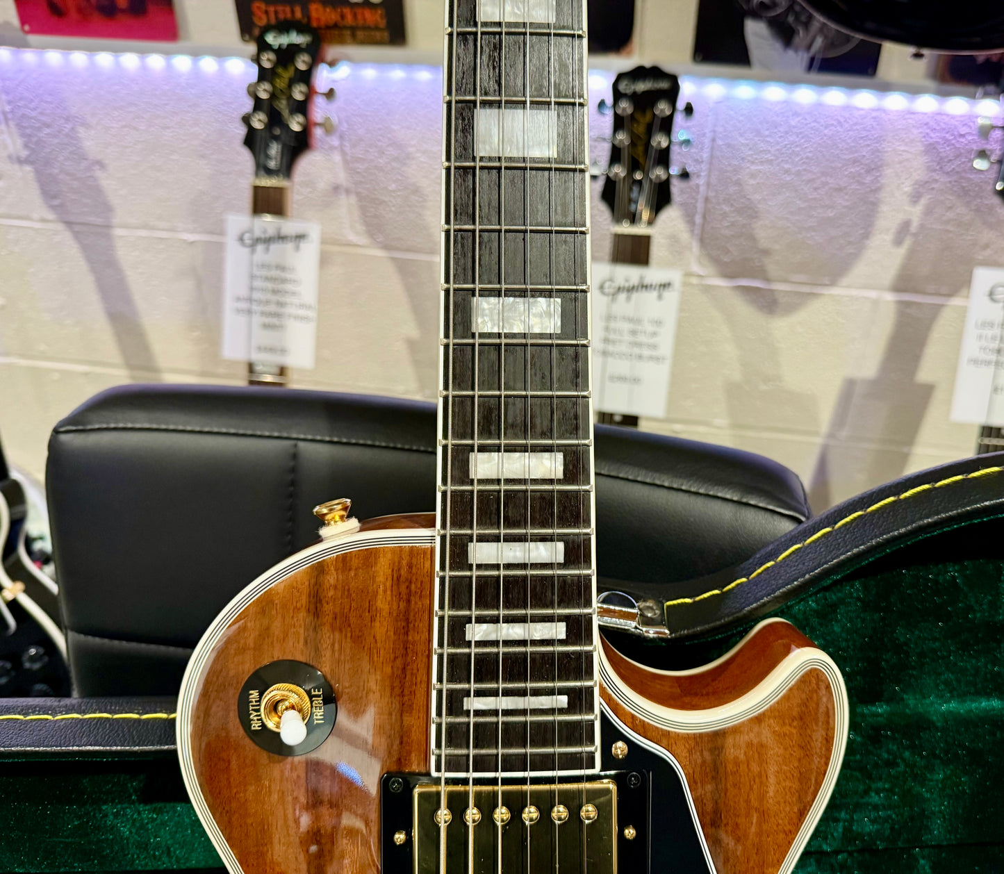 🔥MINT 2022🔥 Epiphone Les Paul Custom Koa Natural~ Gold Hardware~ Hard Case!