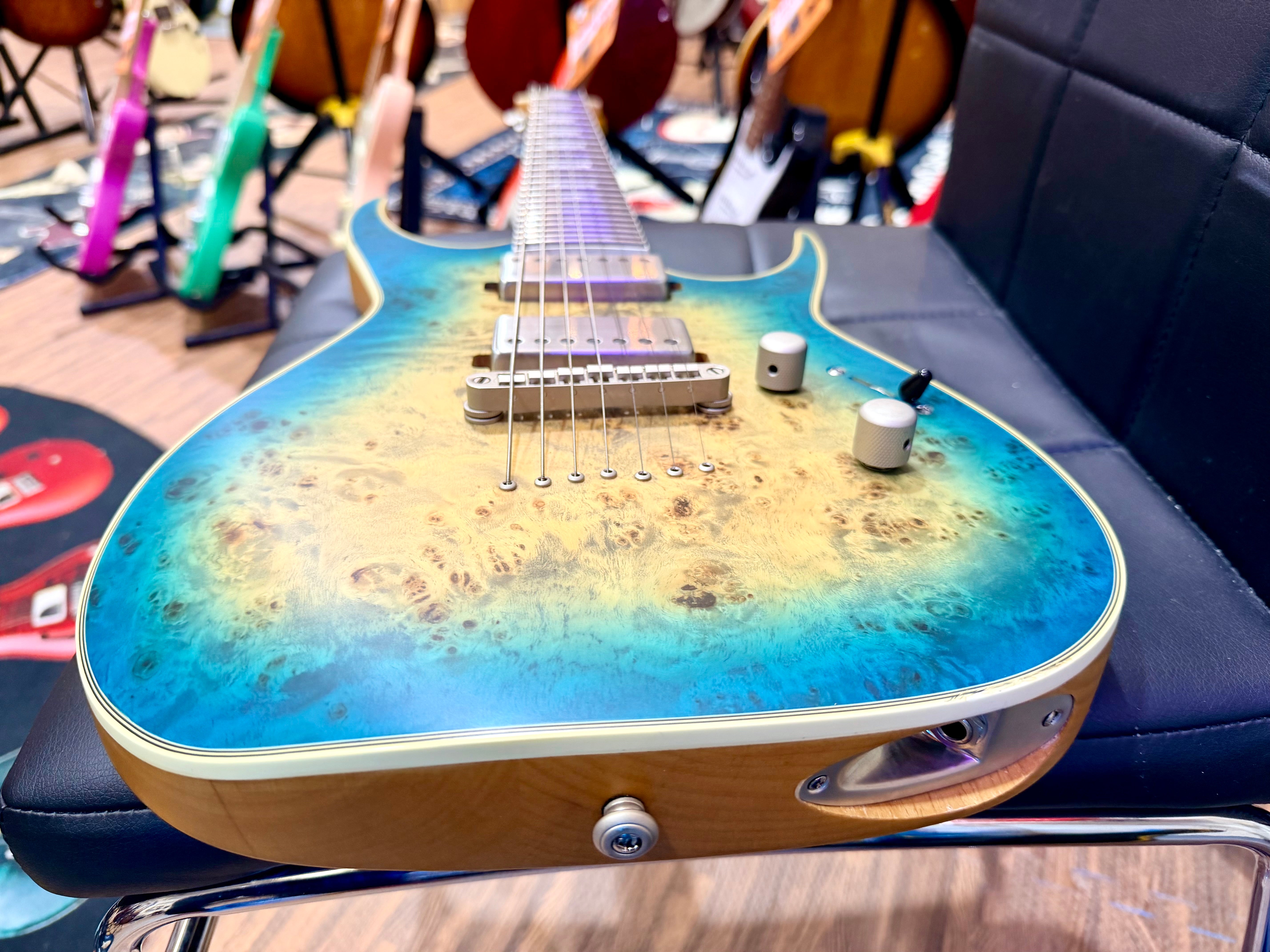 🔥2021🔥 Dean Exile Select 7-String Burl Poplar~ Satin Turquoise Burst~ Rare!