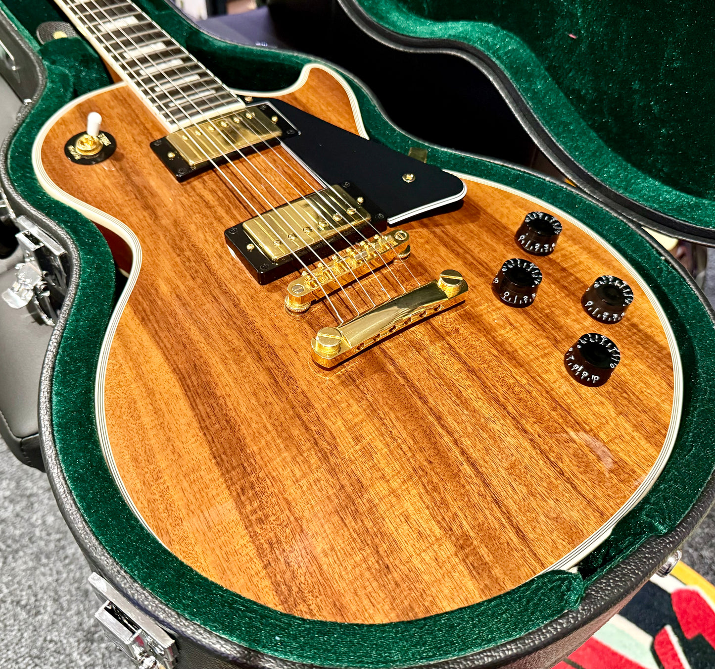 🔥MINT 2022🔥 Epiphone Les Paul Custom Koa Natural~ Gold Hardware~ Hard Case!