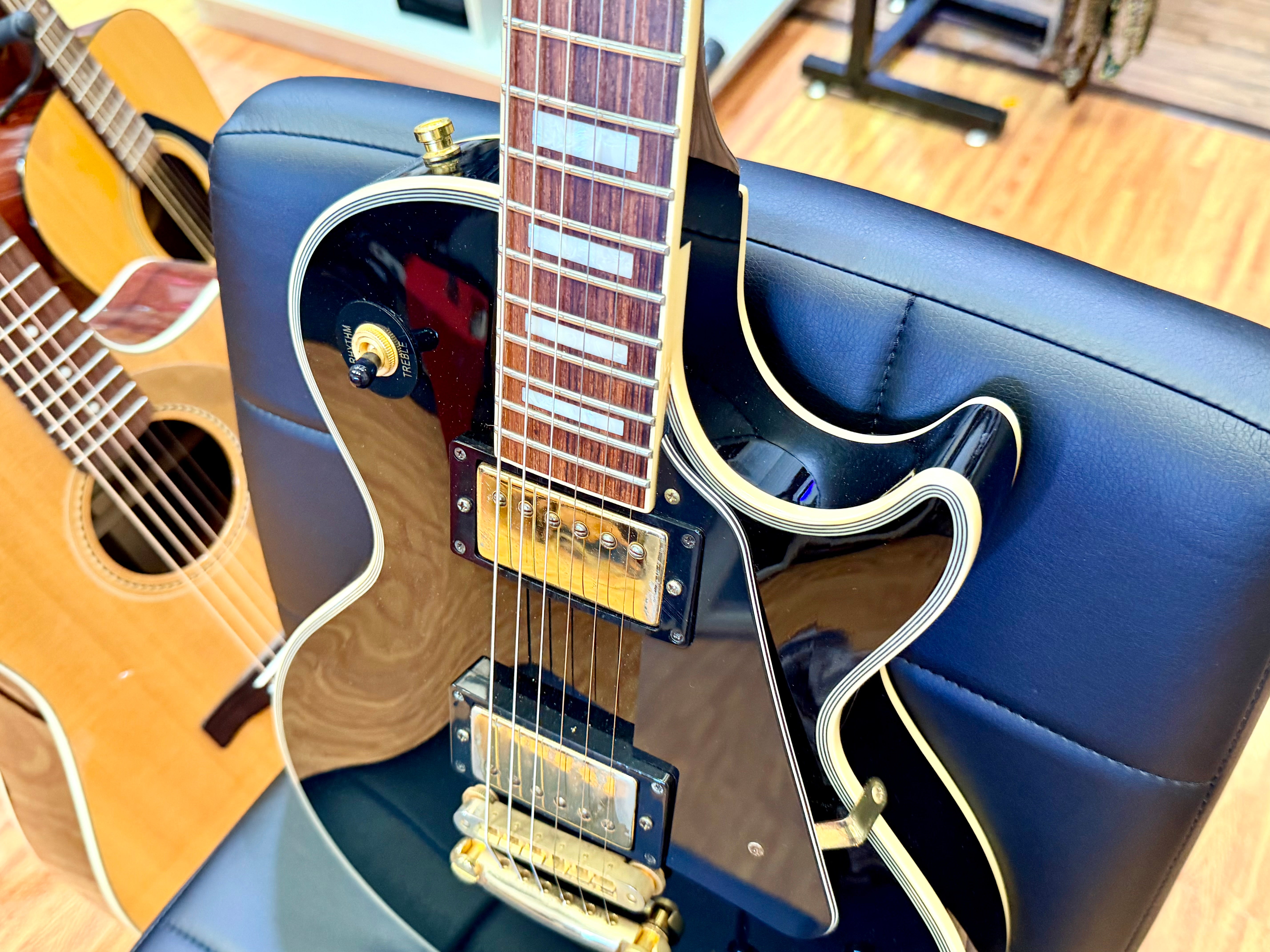π₯2015π₯ Burny SRLC-55 Black Les Paul Custom~ Gold Hardware~ Japanese Import!