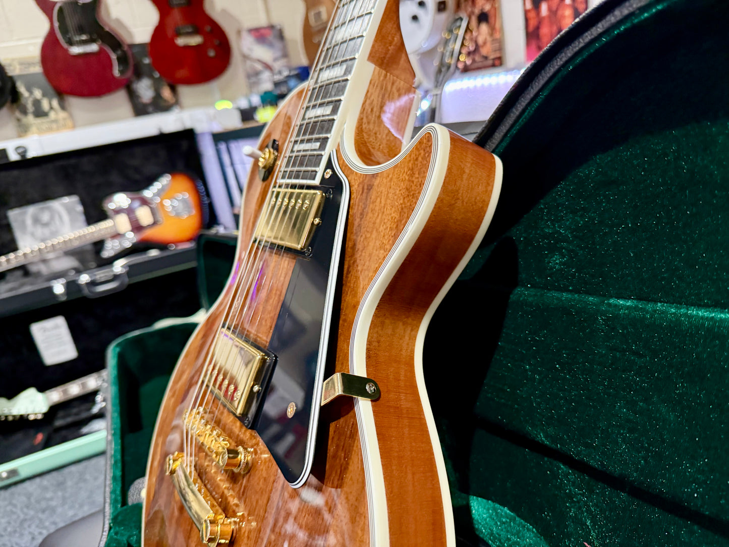🔥MINT 2022🔥 Epiphone Les Paul Custom Koa Natural~ Gold Hardware~ Hard Case!