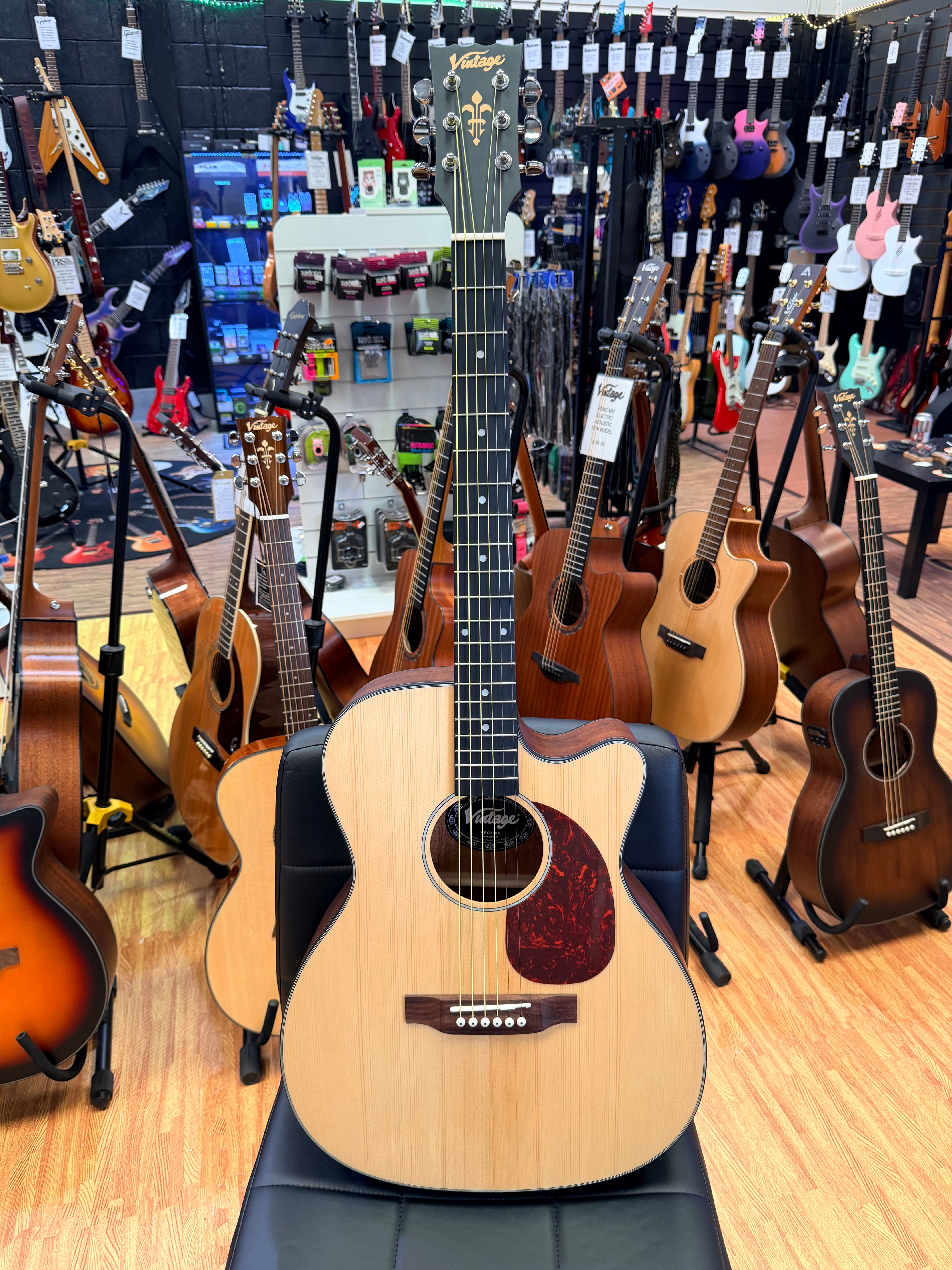 ⚡️NEW⚡️ Vintage VEC300N Stage Series Electro Acoustic Guitar~ Folk Cutaway!