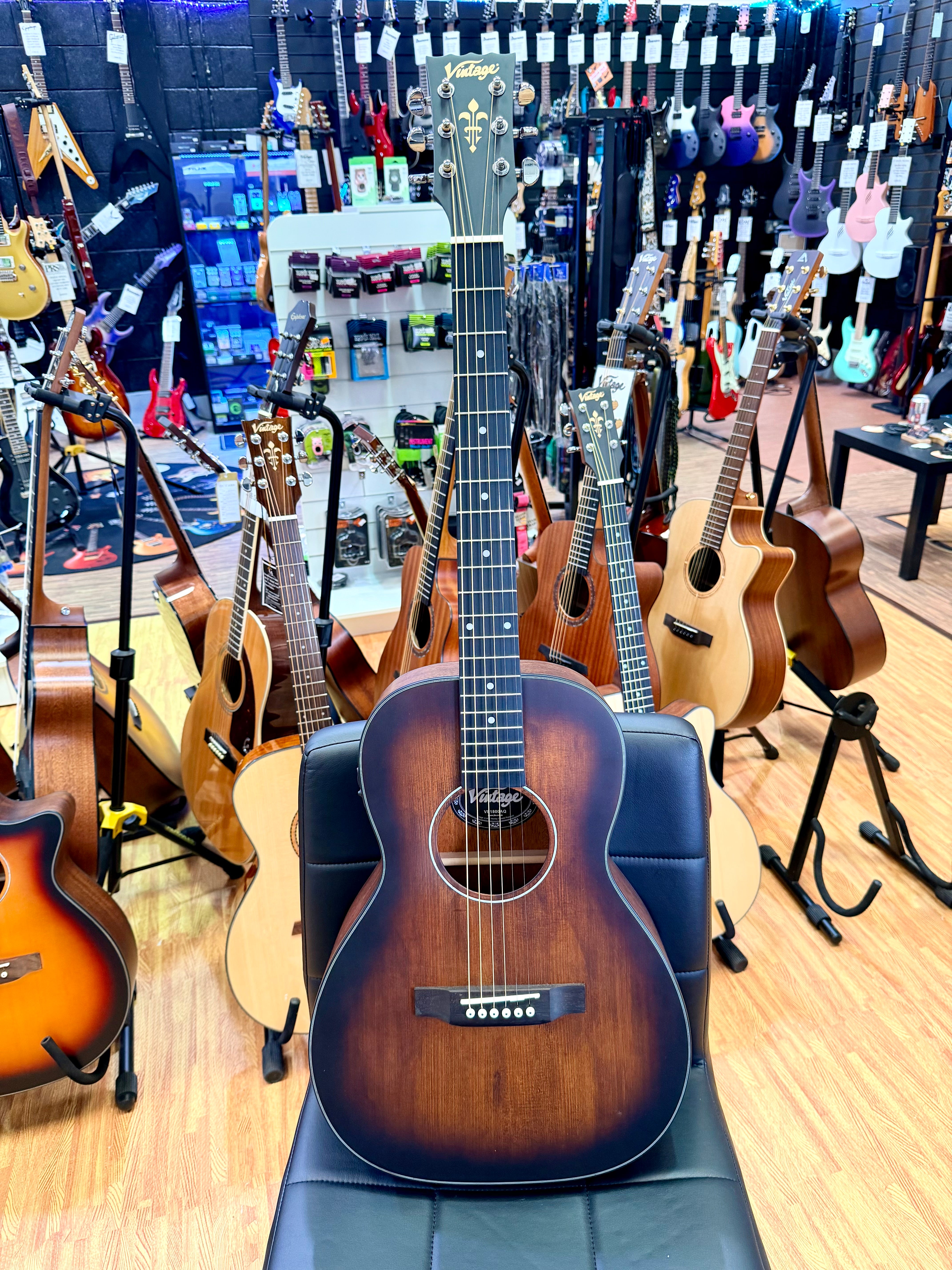 ⚡️NEW⚡️ Vintage VE1800AQ Stage Series Parlour Electro Acoustic Guitar~ Antiqued!