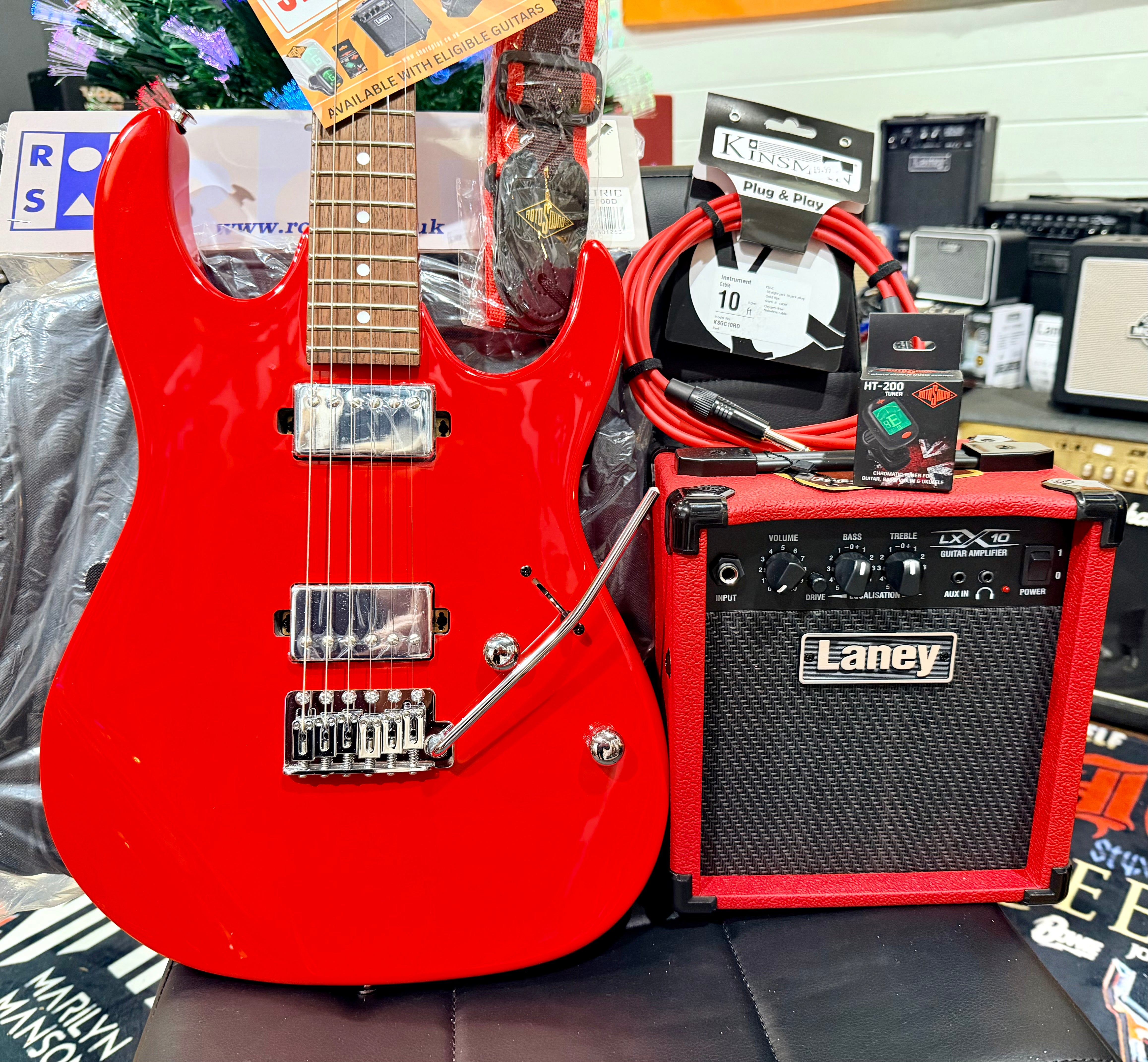 ๐ ELECTRIC GUITAR STARTER PACK ๐ Ibanez Gio GRX120~Red~ Laney Amp, Bag ,Tuner