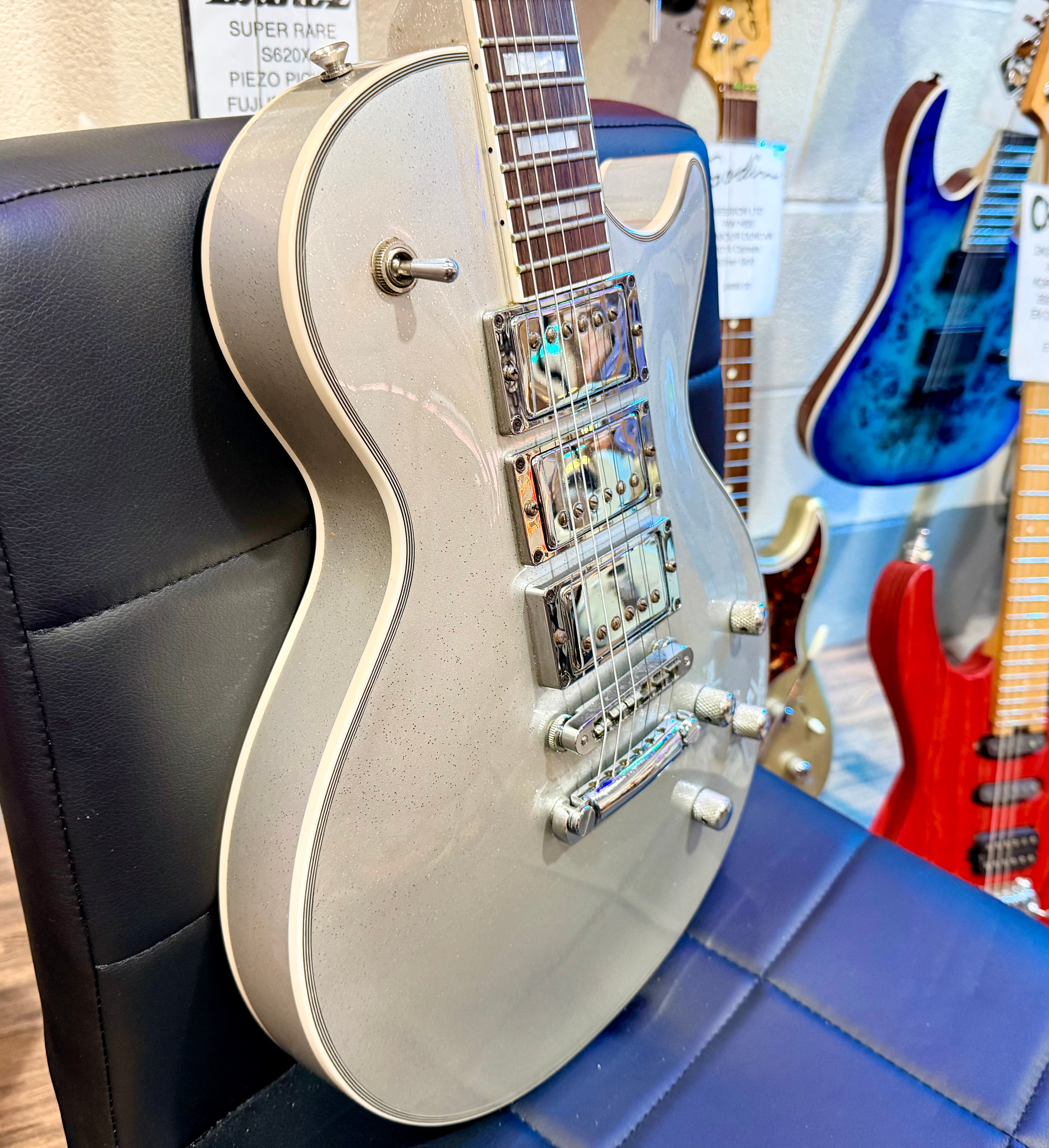 🌟RARE 2019🌟 Burny RLC-60 Les Paul Custom~ HHH Silver Sparkle~ By Fernandes!