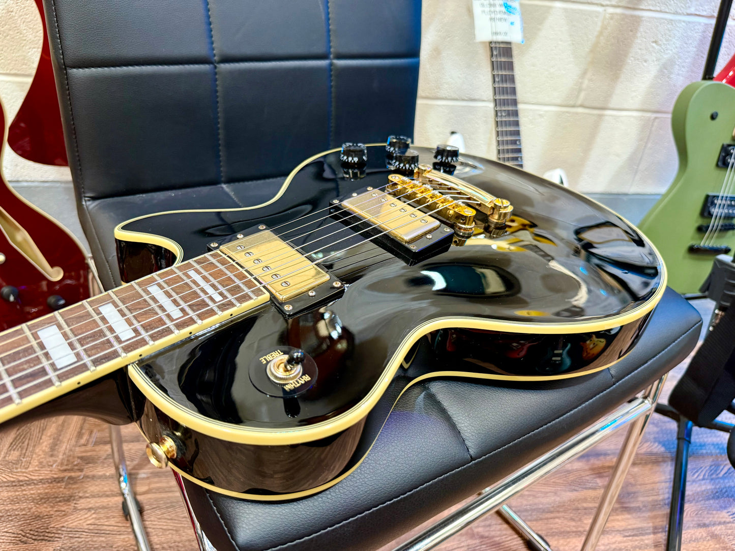 π₯2016π₯ Epiphone Les Paul Custom Pro~ Ebony/Black & Gold~ Coil Tap~Ex Condition
