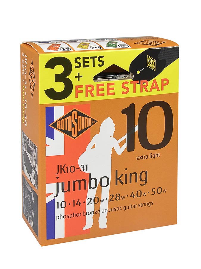 Rotosound Jumbo King string 3 set Pack + FREE Strap~ Acoustic phosphor bronze wound 10-50