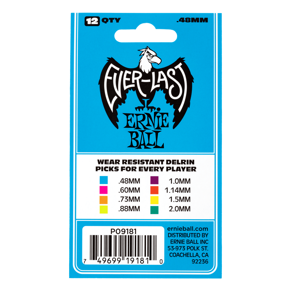 Ernie Ball Everlast Picks- 0.48mm Blue 12 Pack