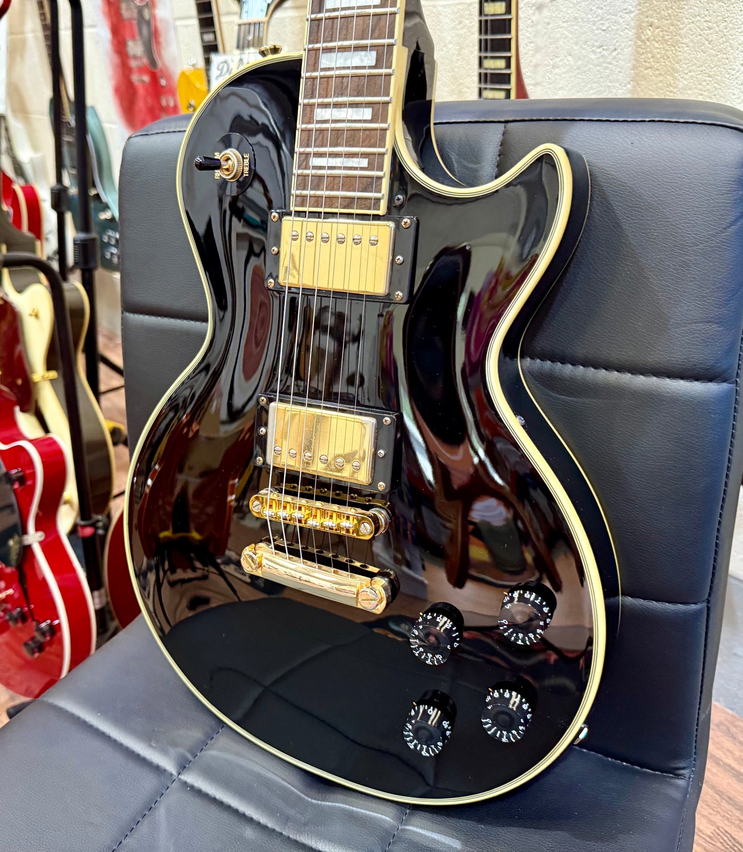 π₯2016π₯ Epiphone Les Paul Custom Pro~ Ebony/Black & Gold~ Coil Tap~Ex Condition