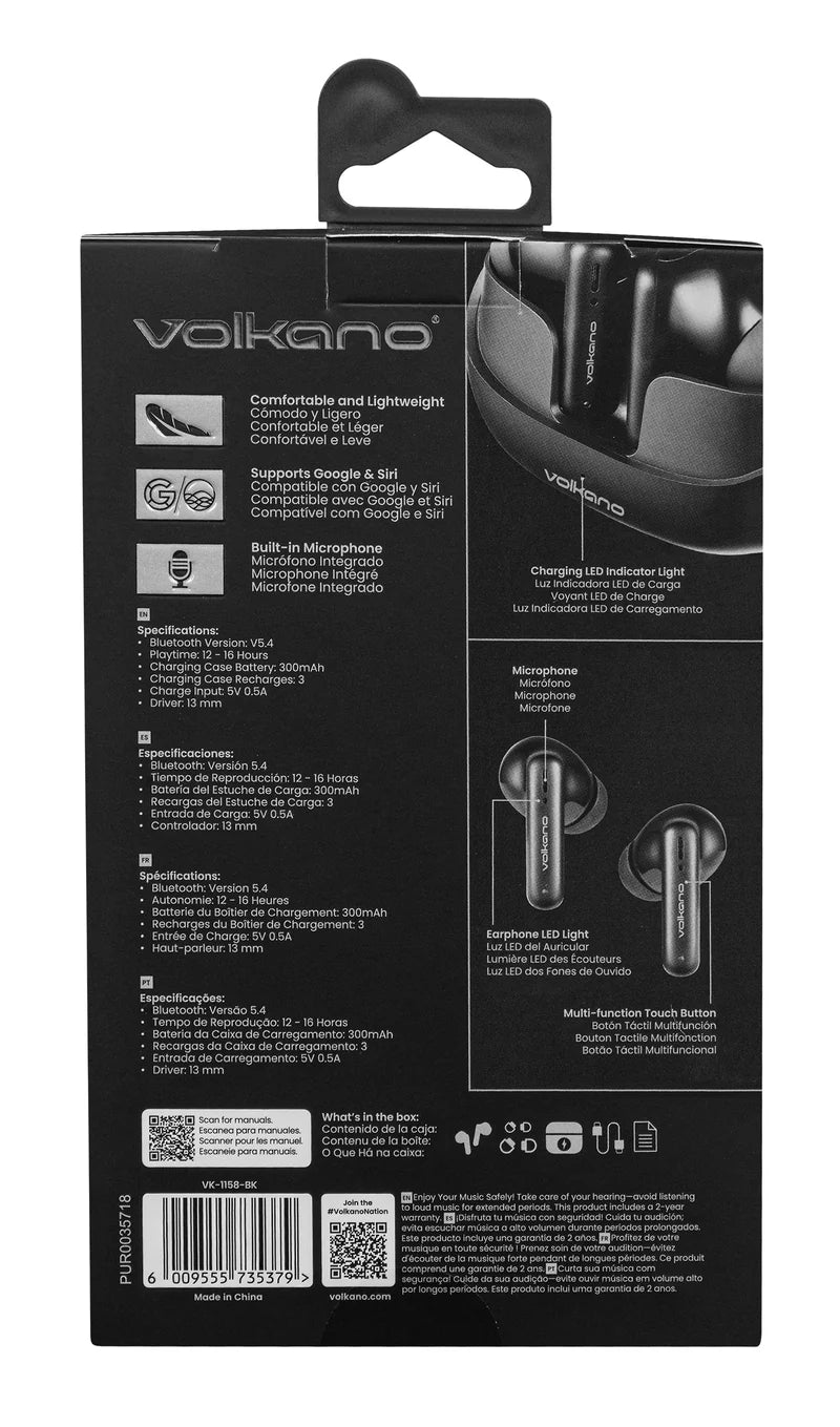 Volkano Jupiter True Wireless TWS Bluetooth Earphones - Black