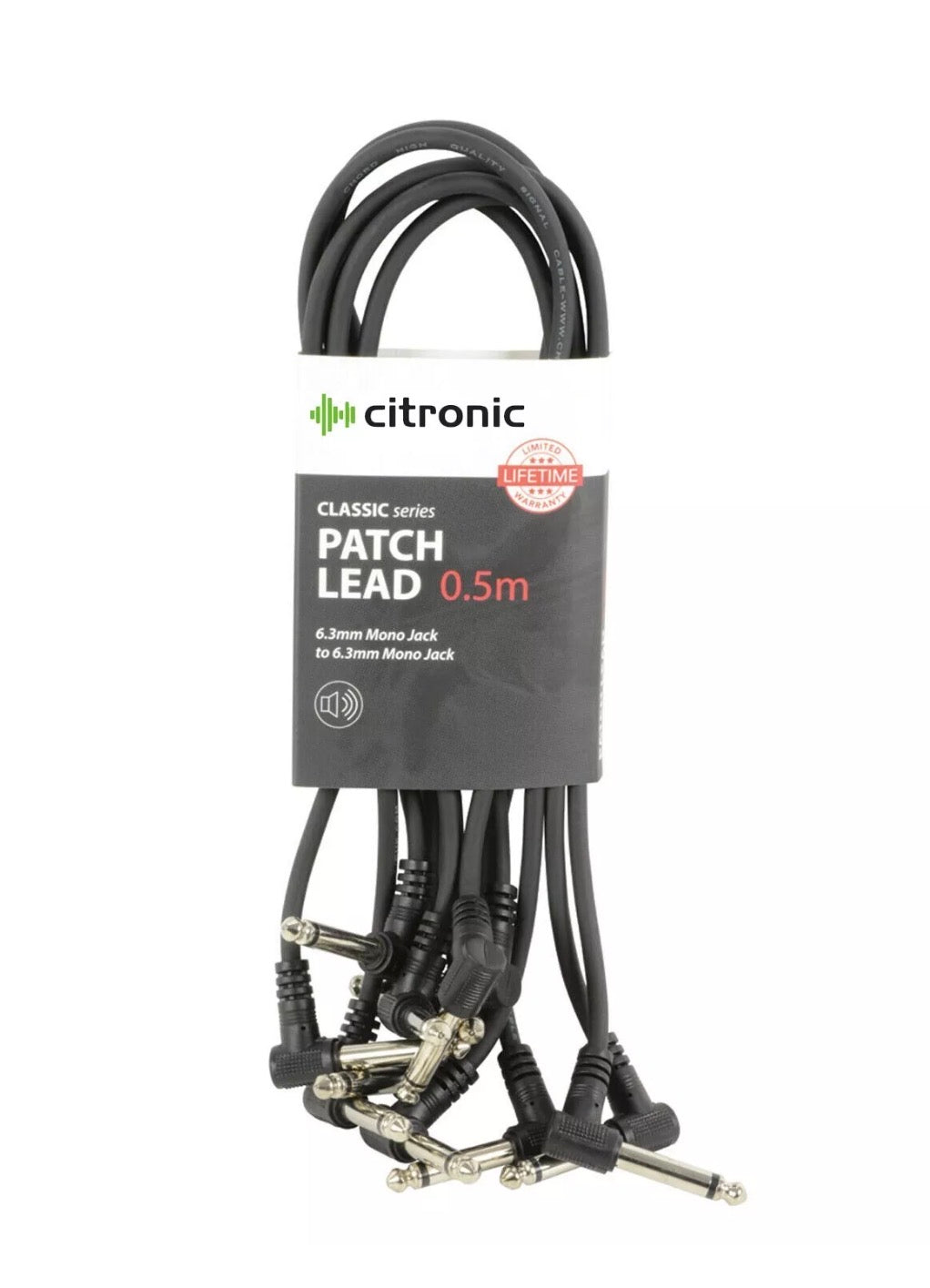6x Guitar Patch Leads / Cables for Effects Pedals Pack of 6 0.5m Black Citronic