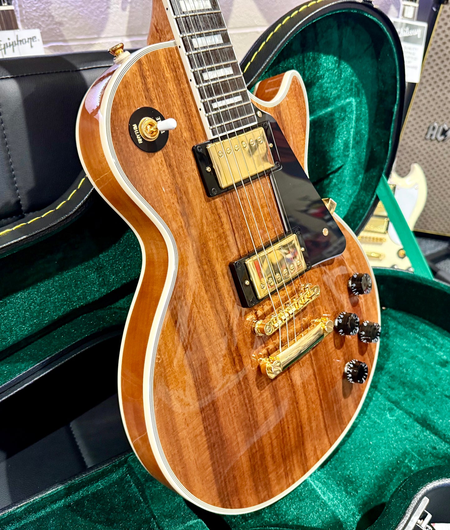 🔥MINT 2022🔥 Epiphone Les Paul Custom Koa Natural~ Gold Hardware~ Hard Case!