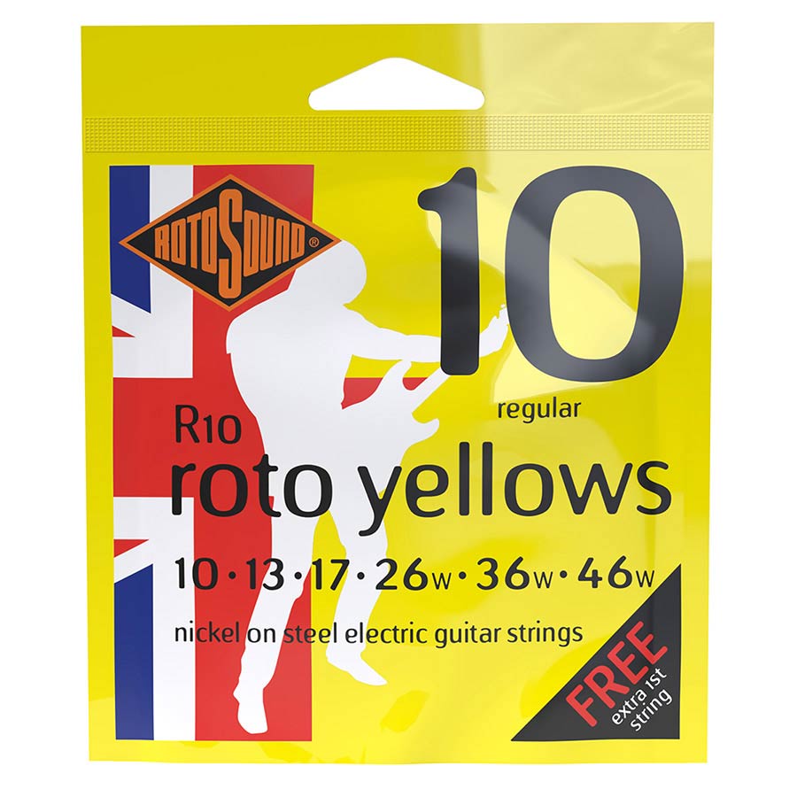 Rotosound R10 ROTO Yellows Nickel Wound 10-46 Electric Guitar Strings, Regular