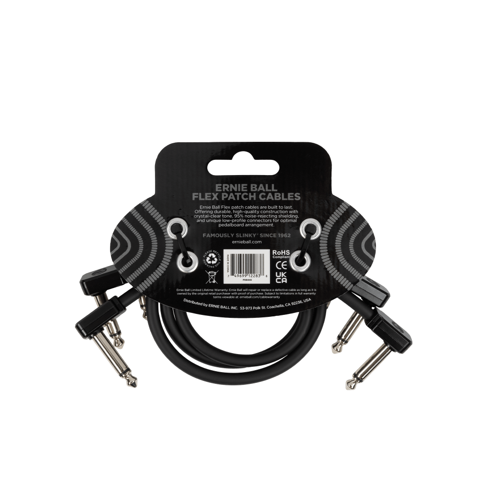 Ernie Ball Flex Patch Cable 12in- Pack of 3 Black