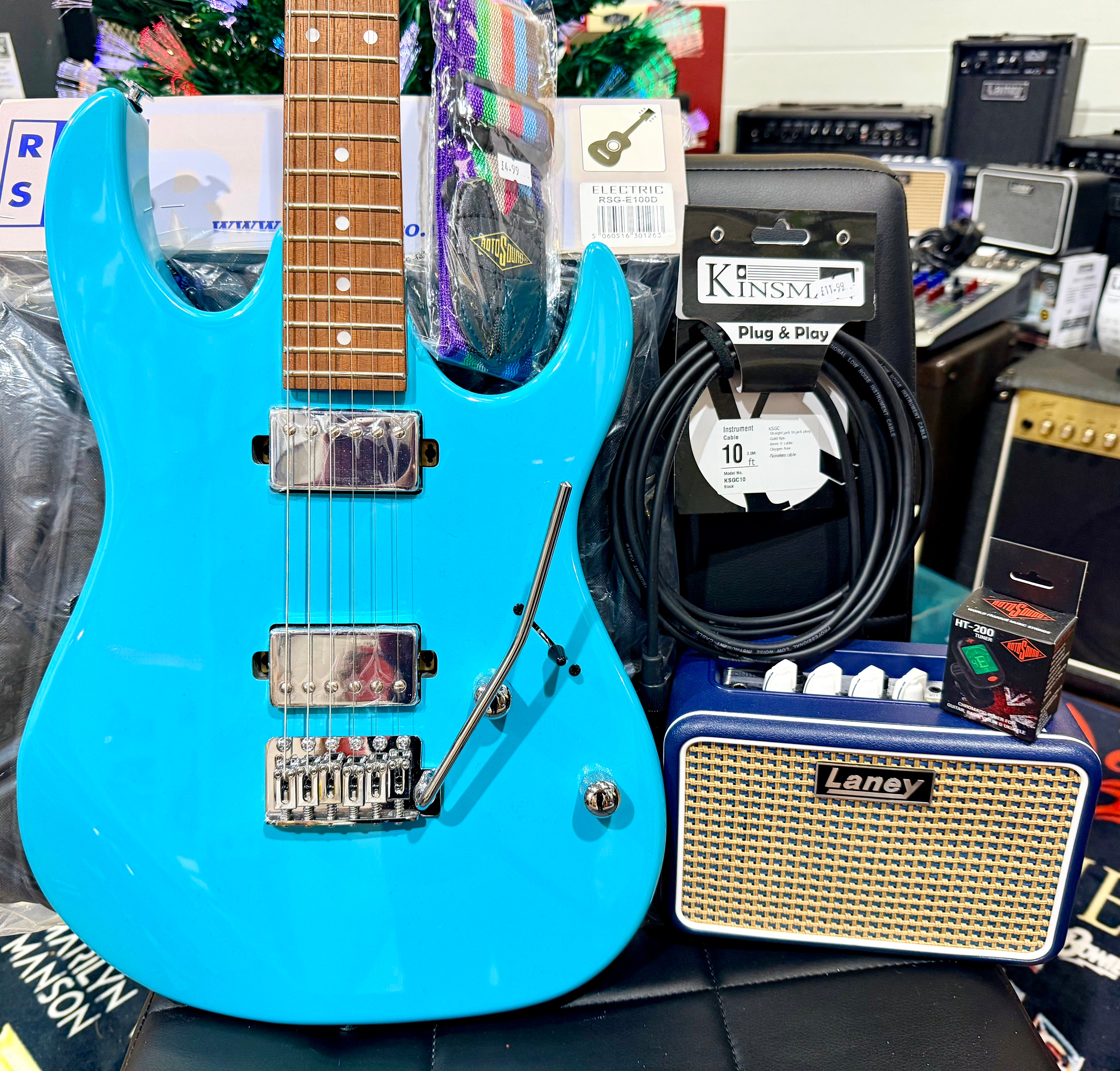 ๐ ELECTRIC GUITAR STARTER PACK ๐ Ibanez Gio GRX120~Blue~ Laney Amp, Bag ,Tuner