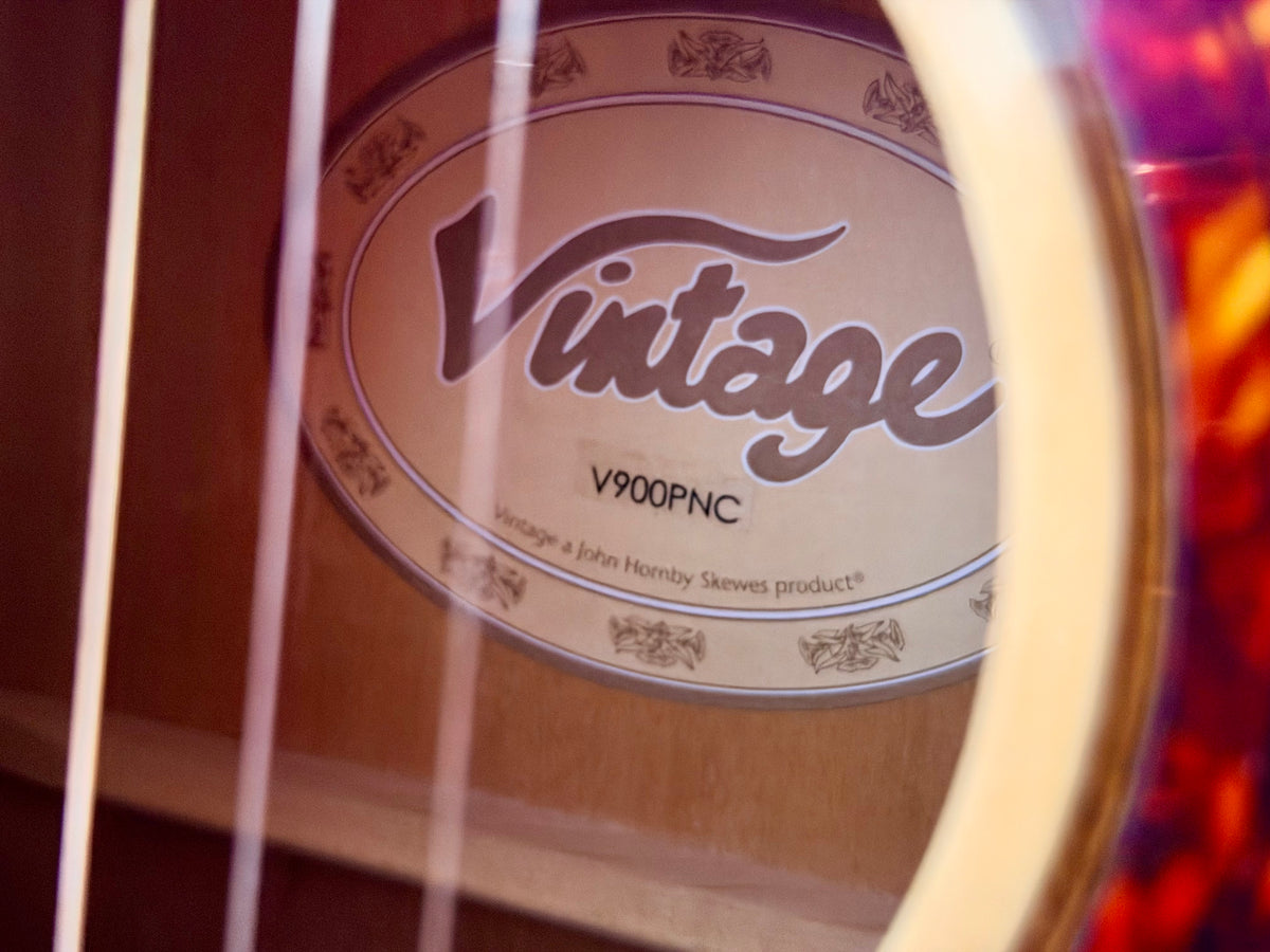 Vintage V900PNC Solid Spruce Parlour Acoustic Guitar~ Orchestral OM Solid Top