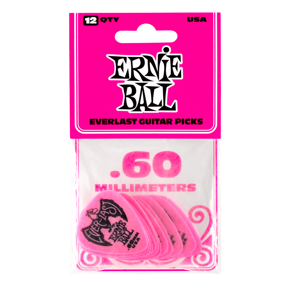 Ernie Ball Everlast Picks- 0.60mm Pink 12 Pack
