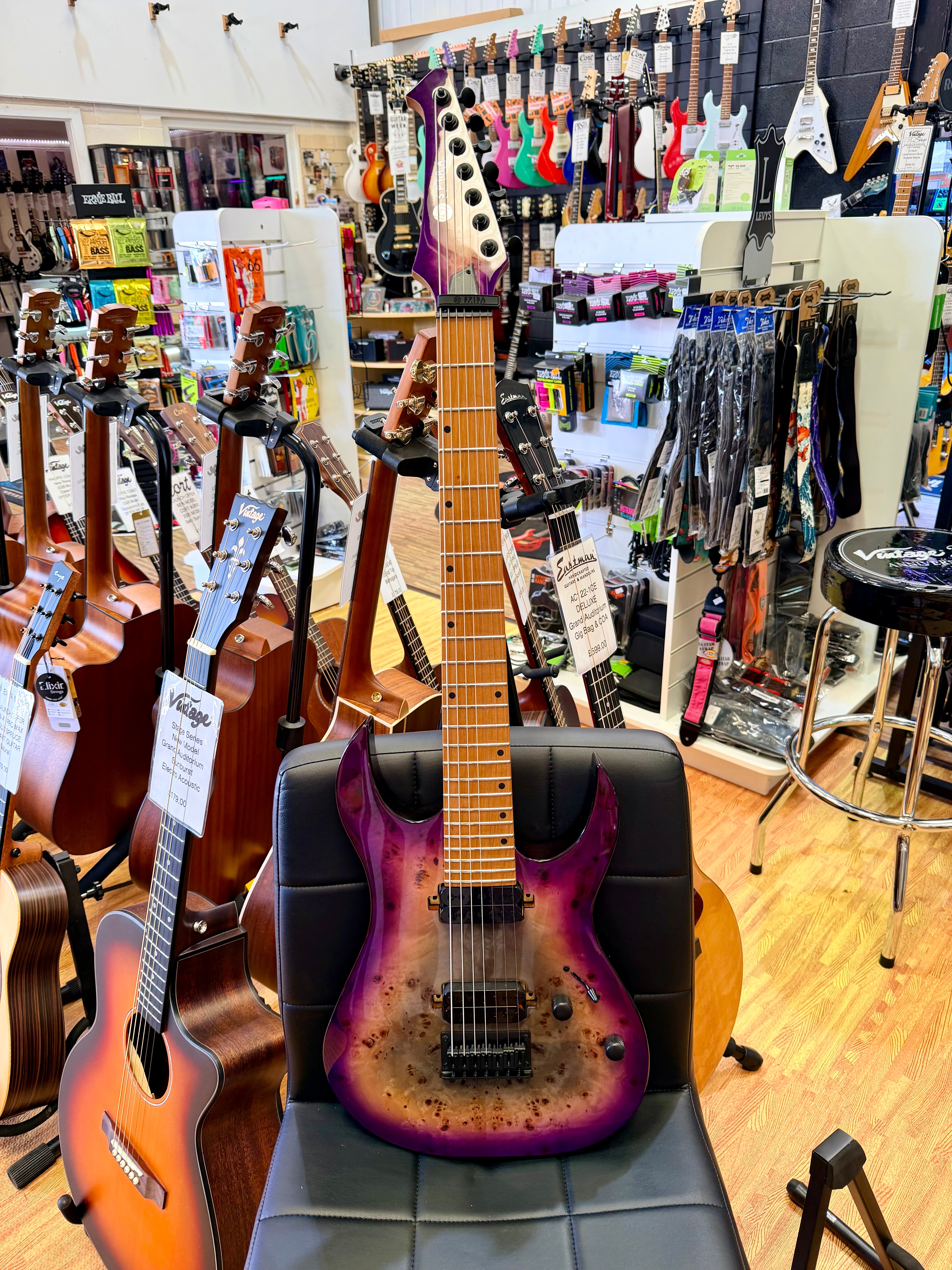 ⚡️NEW⚡️ Spira S-457 7 String Trans Purple~ Poplar Burl Top Electric Guitar~ 2026