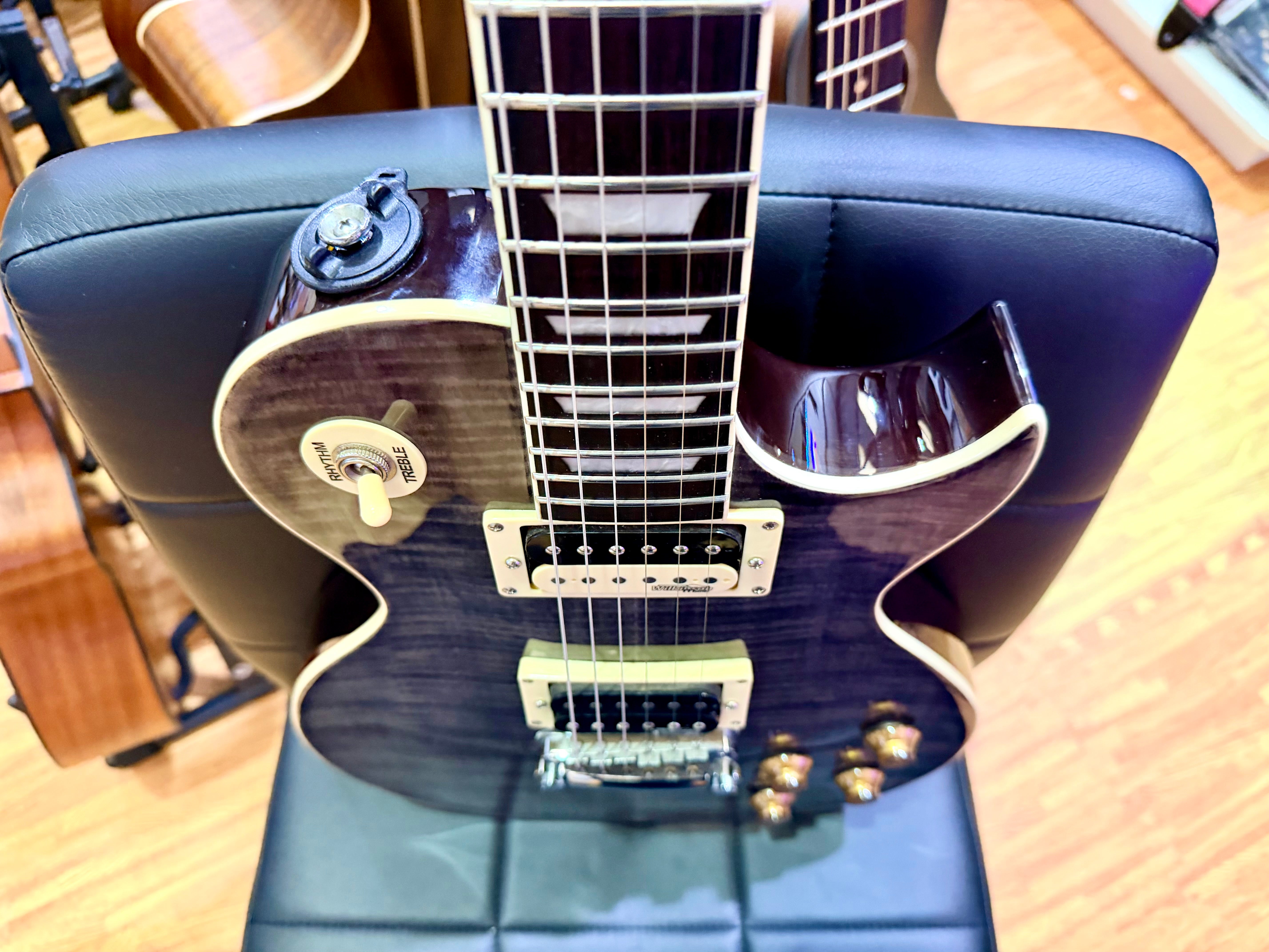 🔥MINT🔥 Vintage V100T BK ReIssued Series Electric Guitar~ Flamed Thru Black LP!