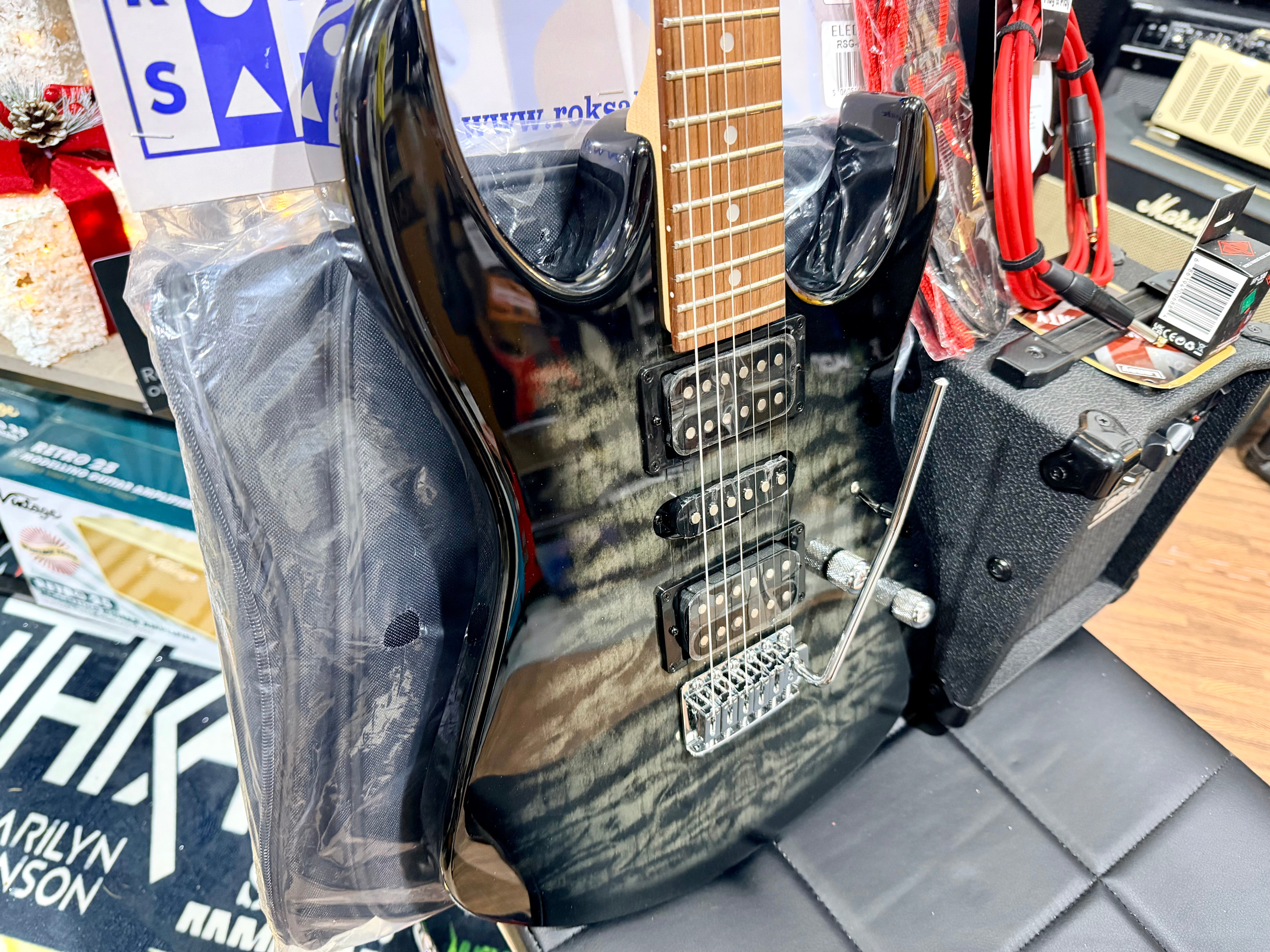 π ELECTRIC GUITAR STARTER PACK π Ibanez Gio GRX70QA~ Trans Black + Laney Amp, Bag, Tuner