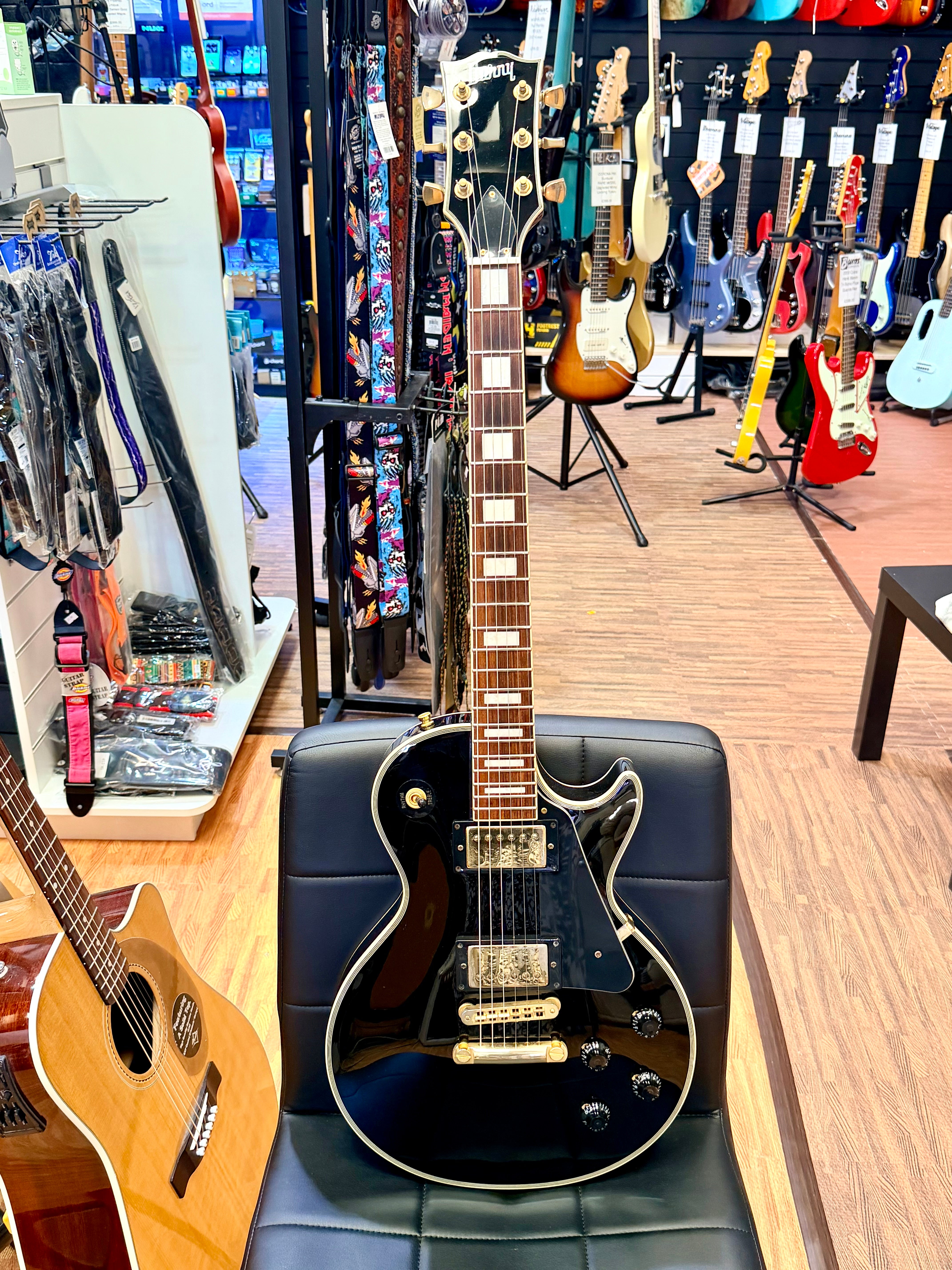 π₯2015π₯ Burny SRLC-55 Black Les Paul Custom~ Gold Hardware~ Japanese Import!