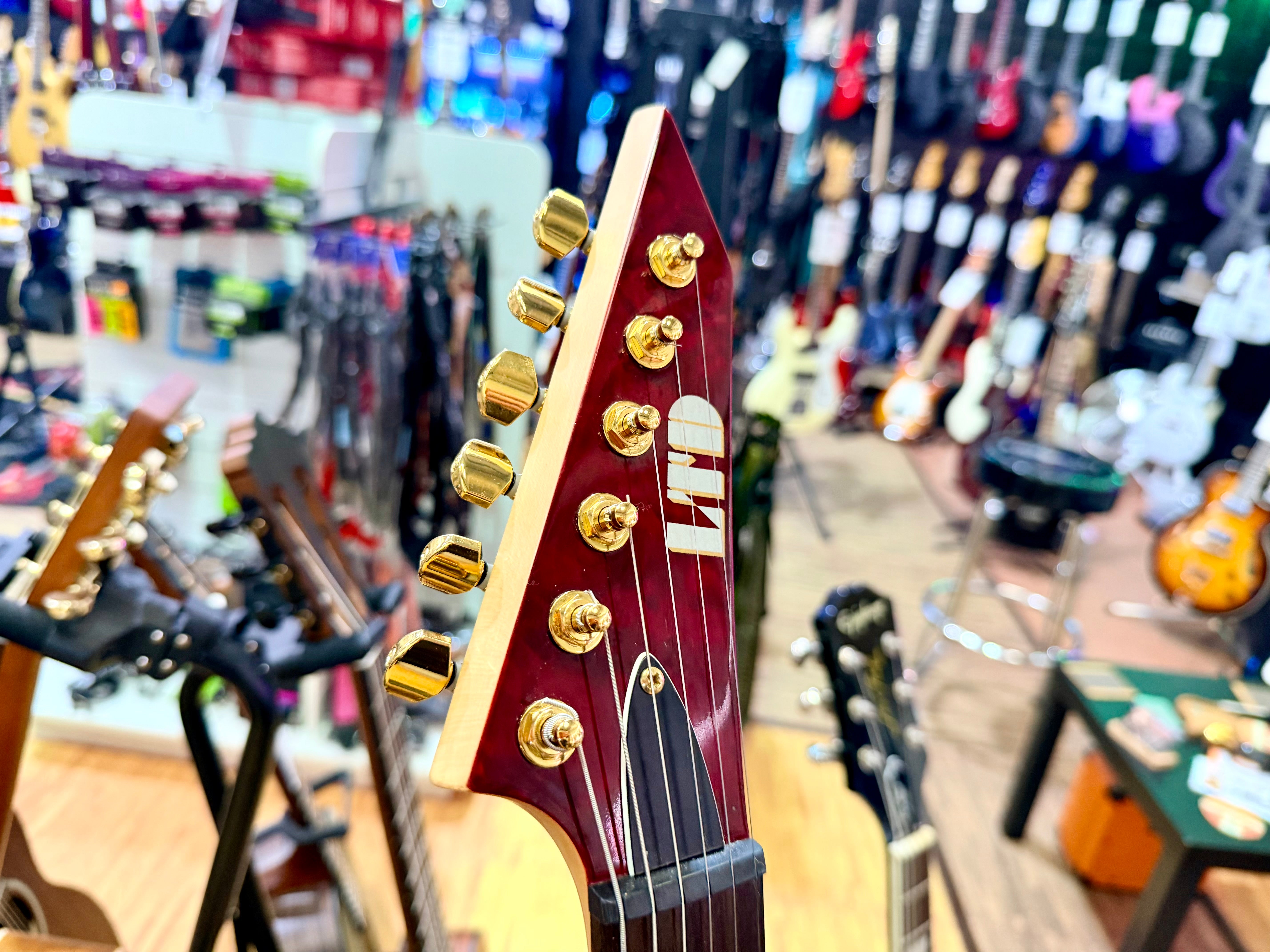 π₯2012π₯ ESP LTD MH-100QM NT See Thru Black Cherry~ Gold Hardware Guyker Lockers