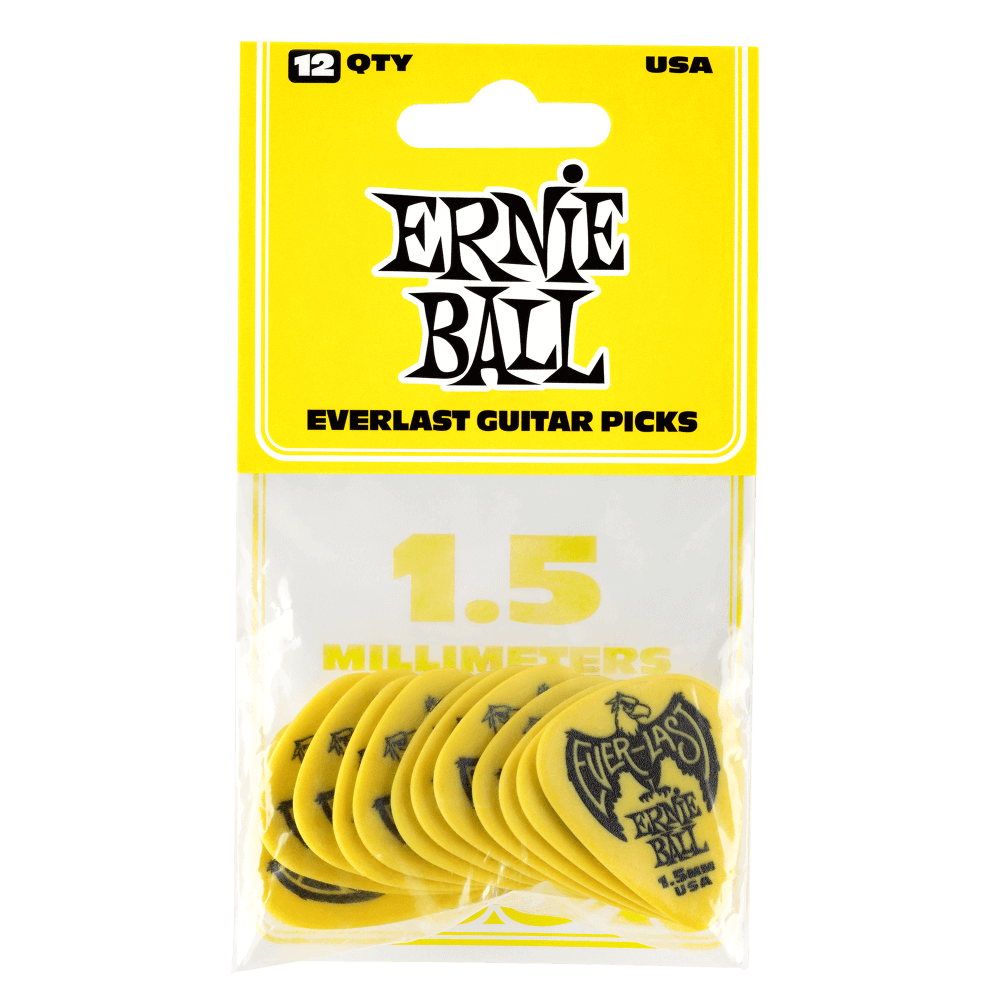 Ernie Ball Everlast Picks- 1.5mm Yellow 12 Pack
