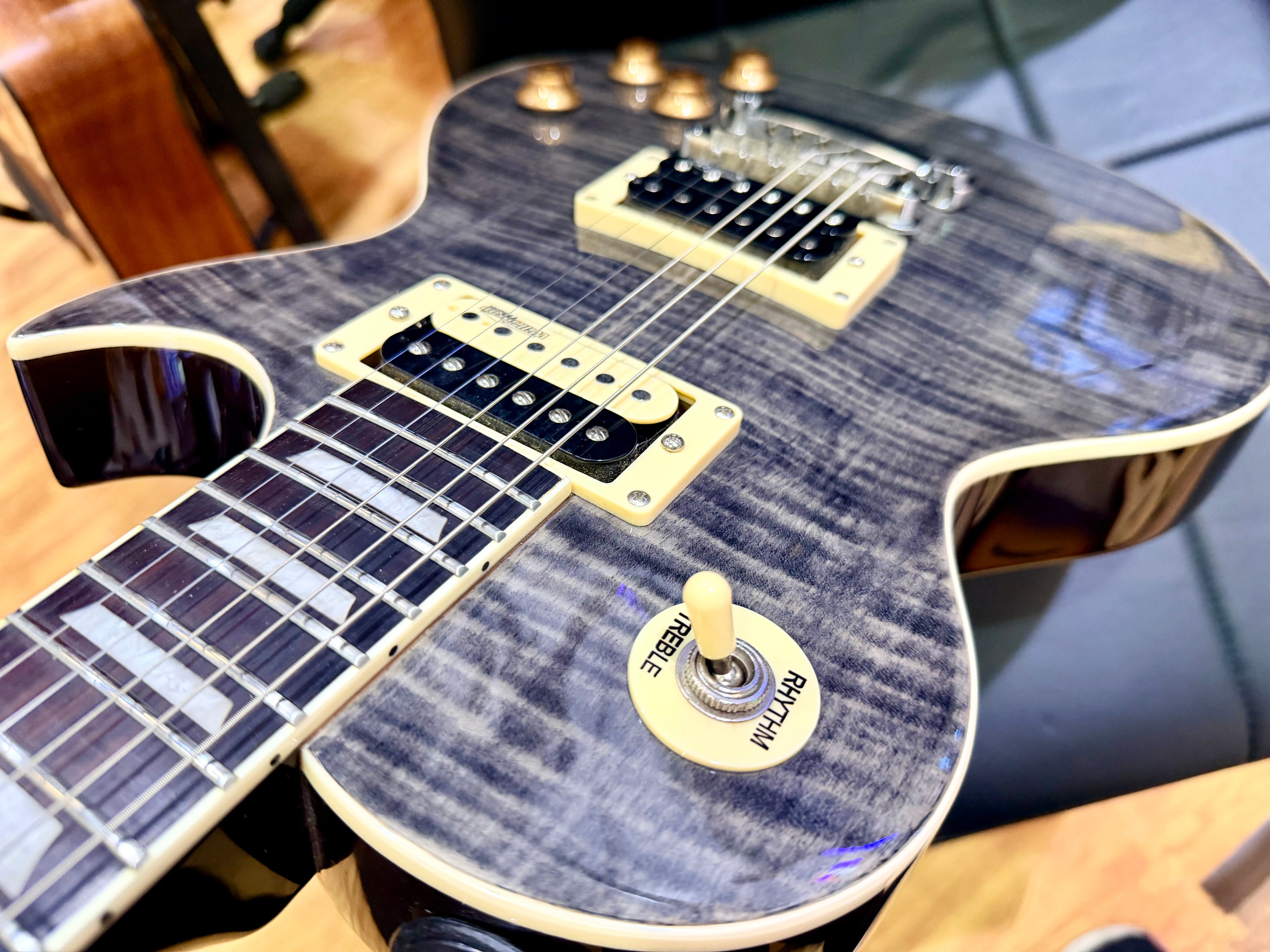 🔥MINT🔥 Vintage V100T BK ReIssued Series Electric Guitar~ Flamed Thru Black LP!