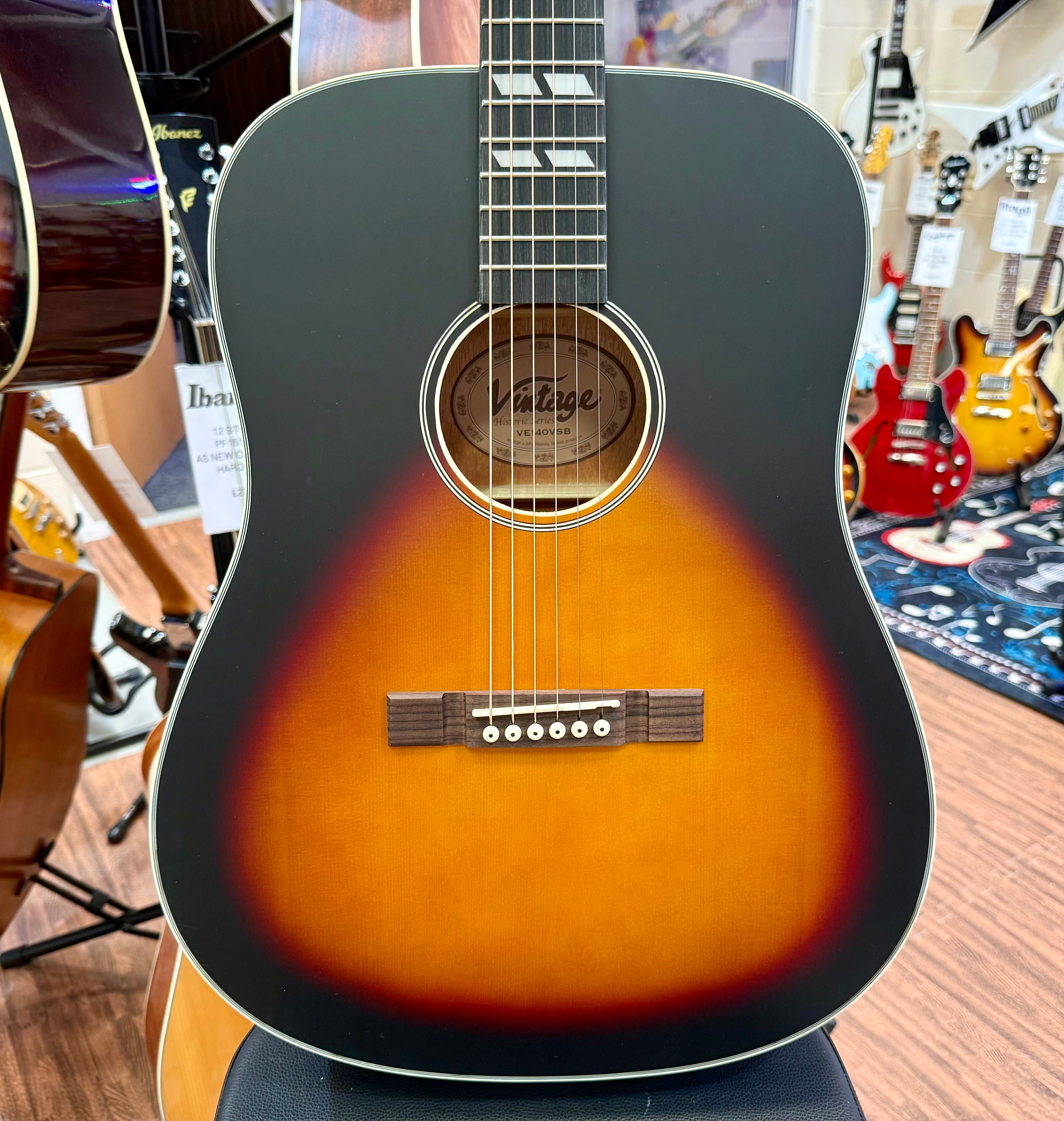 ๐NEW 2025๐ Vintage Historic Series 'Dreadnought' Electro-Acoustic Guitar VSB!