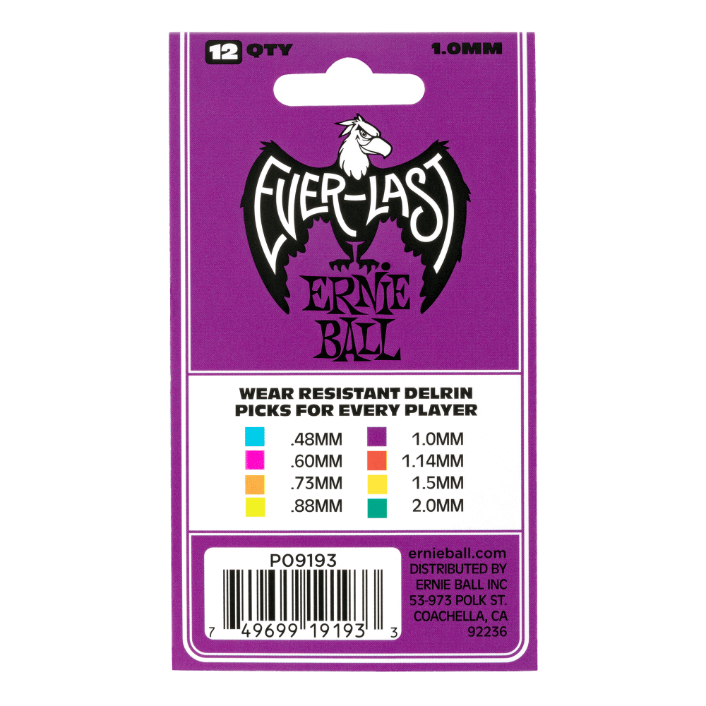 Ernie Ball Everlast Picks- 1.00mm Purple 12 Pack